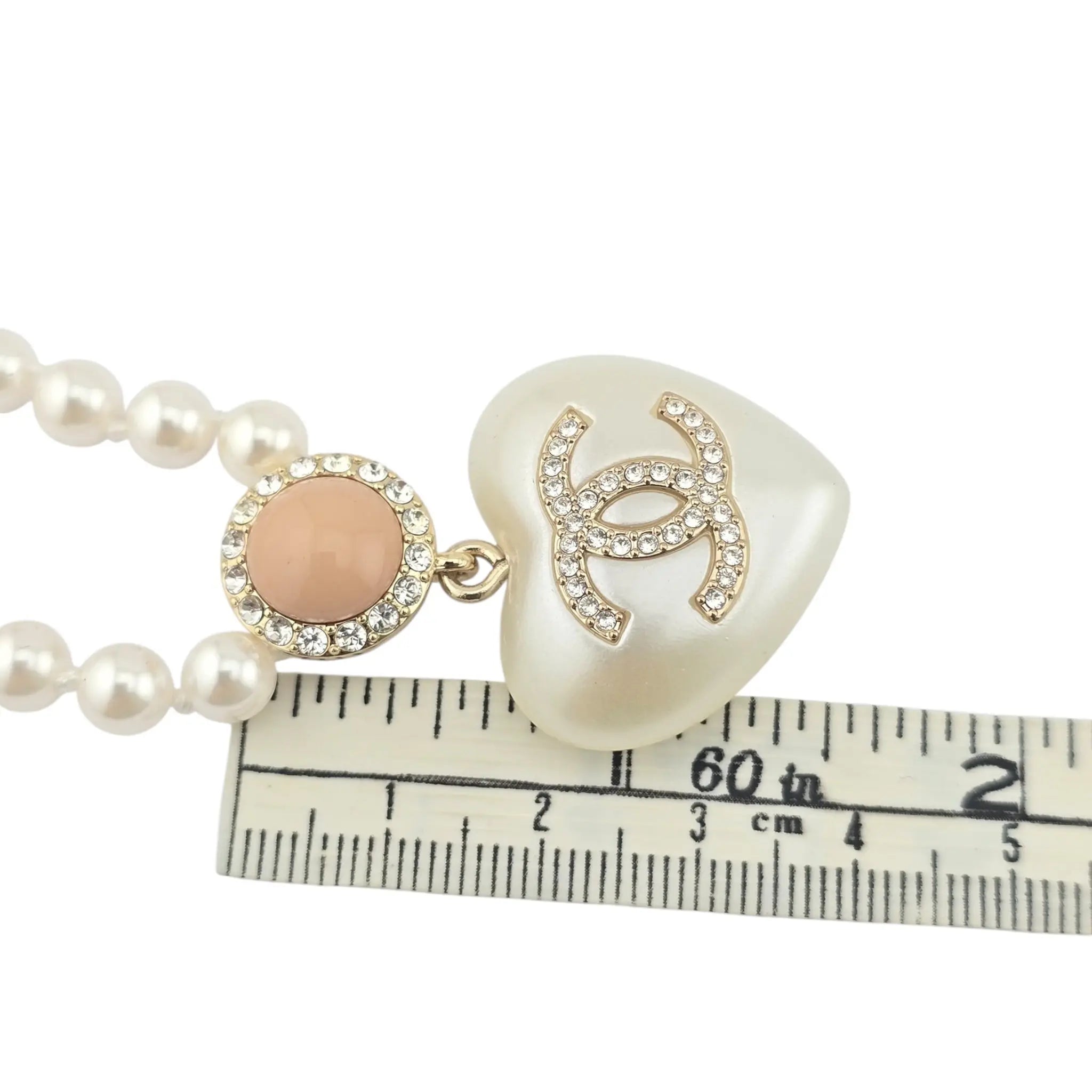 Chanel CC Pearl Crystal Heart Gold Short Necklace 2021 CHANEL