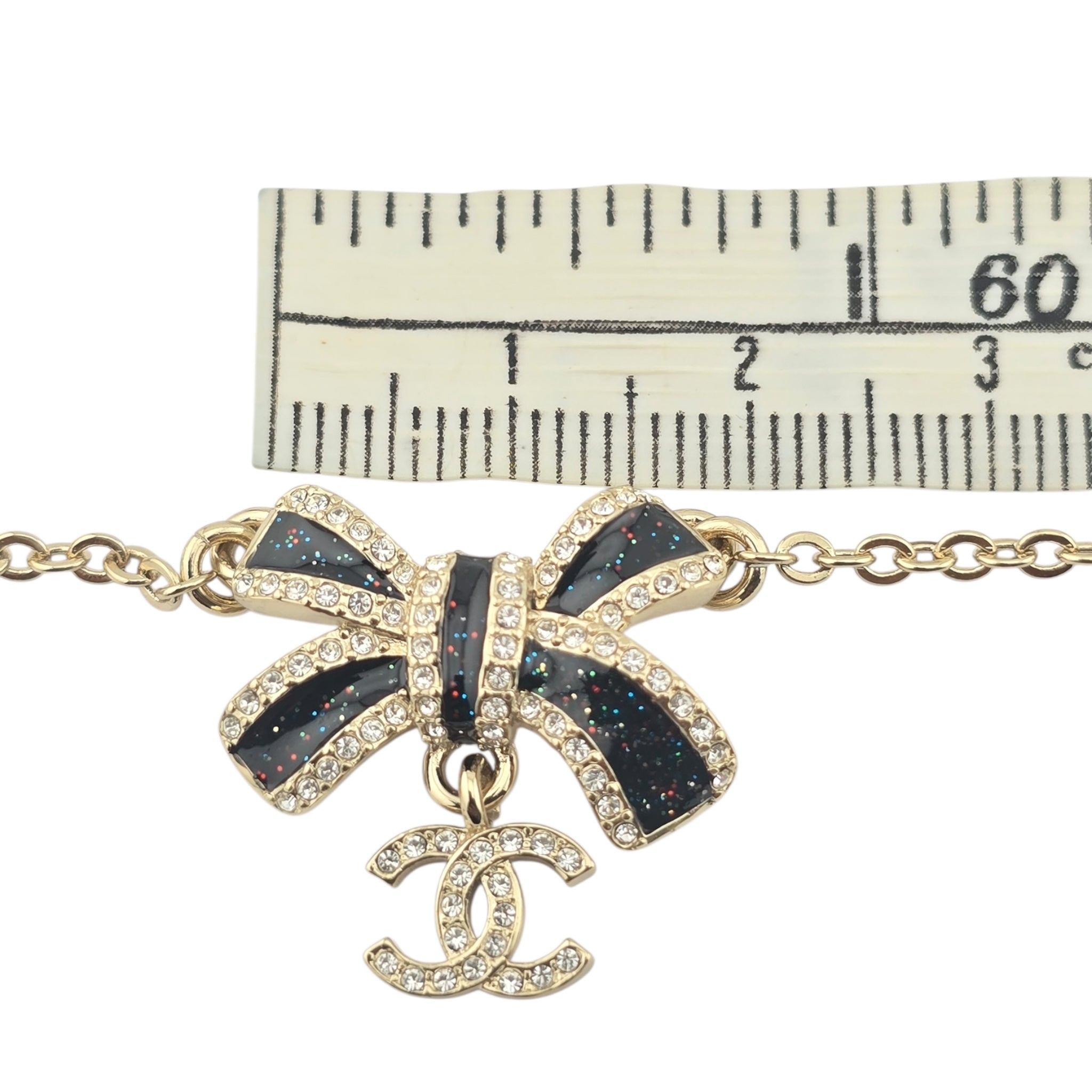 Chanel CC Gold Crystal Enamel Bow Necklace 2025