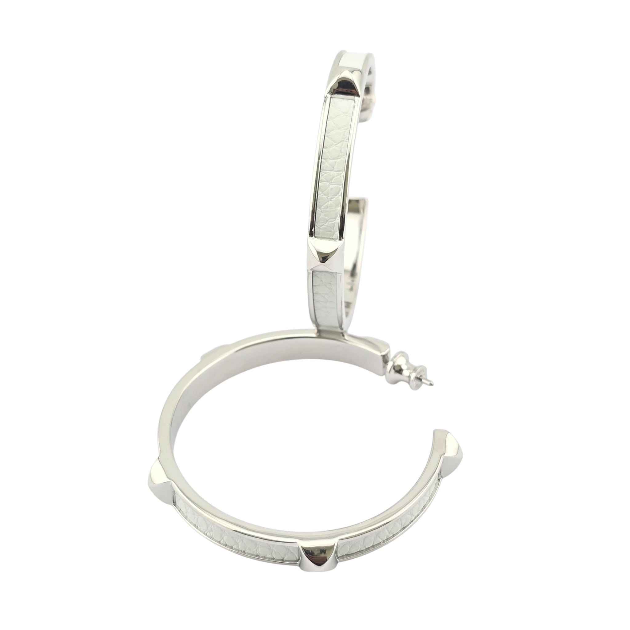 Hermes Athena Large White Silver Earrings