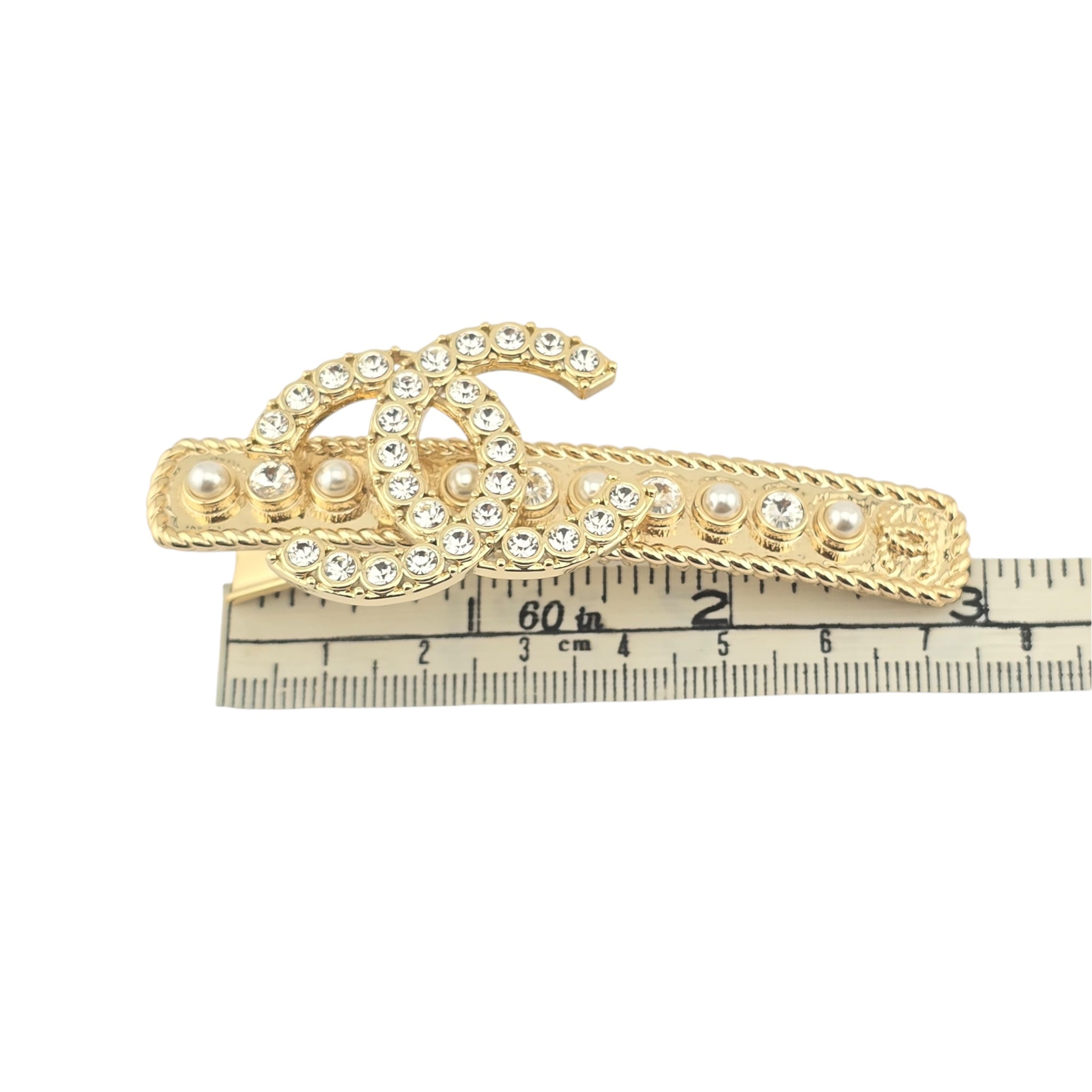 Chanel CC Faux Pearl and Diamante Hair Barrette 2022