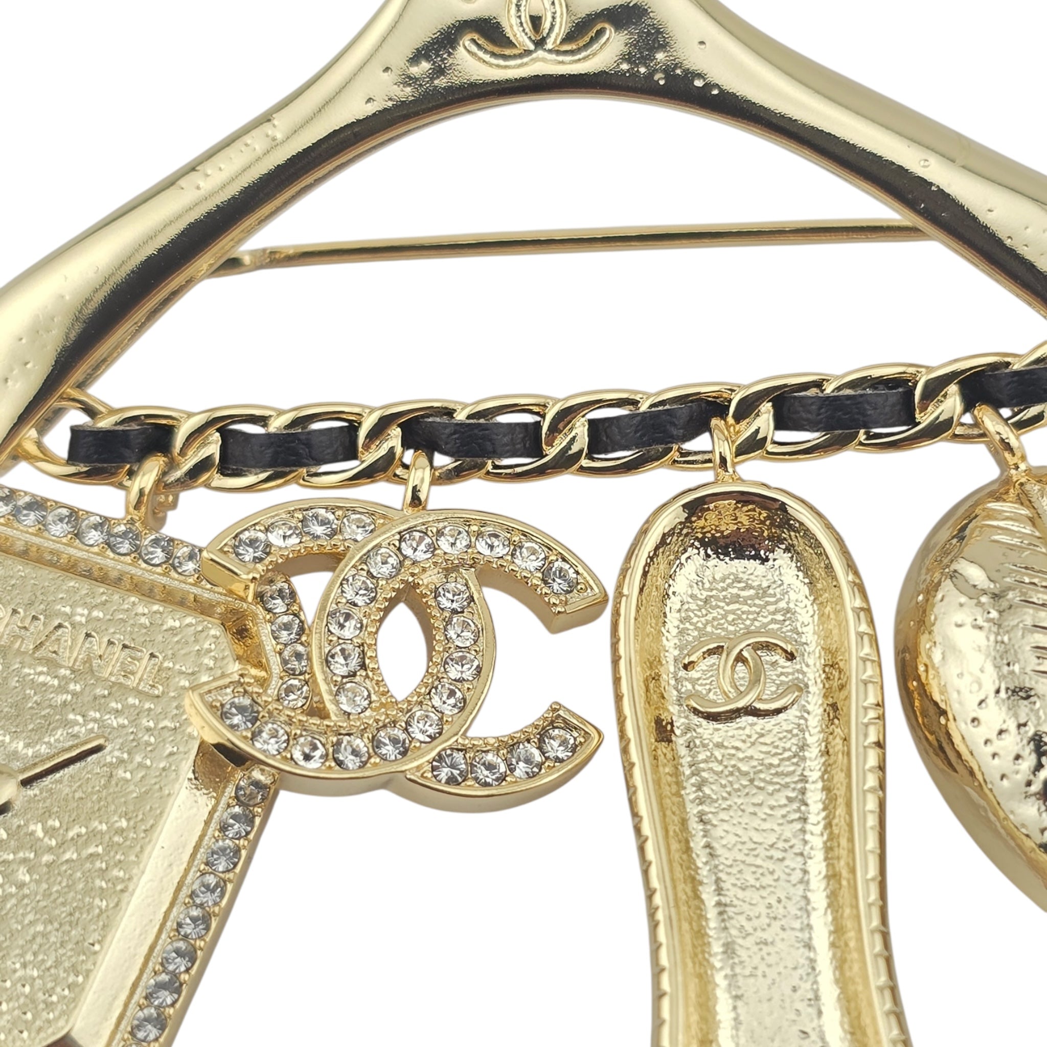 Chanel CC Crystal Charms Hanger Brooch Gold Black 2023