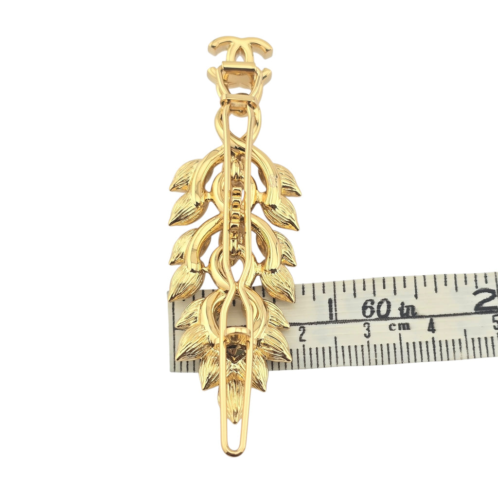 Chanel CC Gold Crystal Leaf Hair Pin 2022