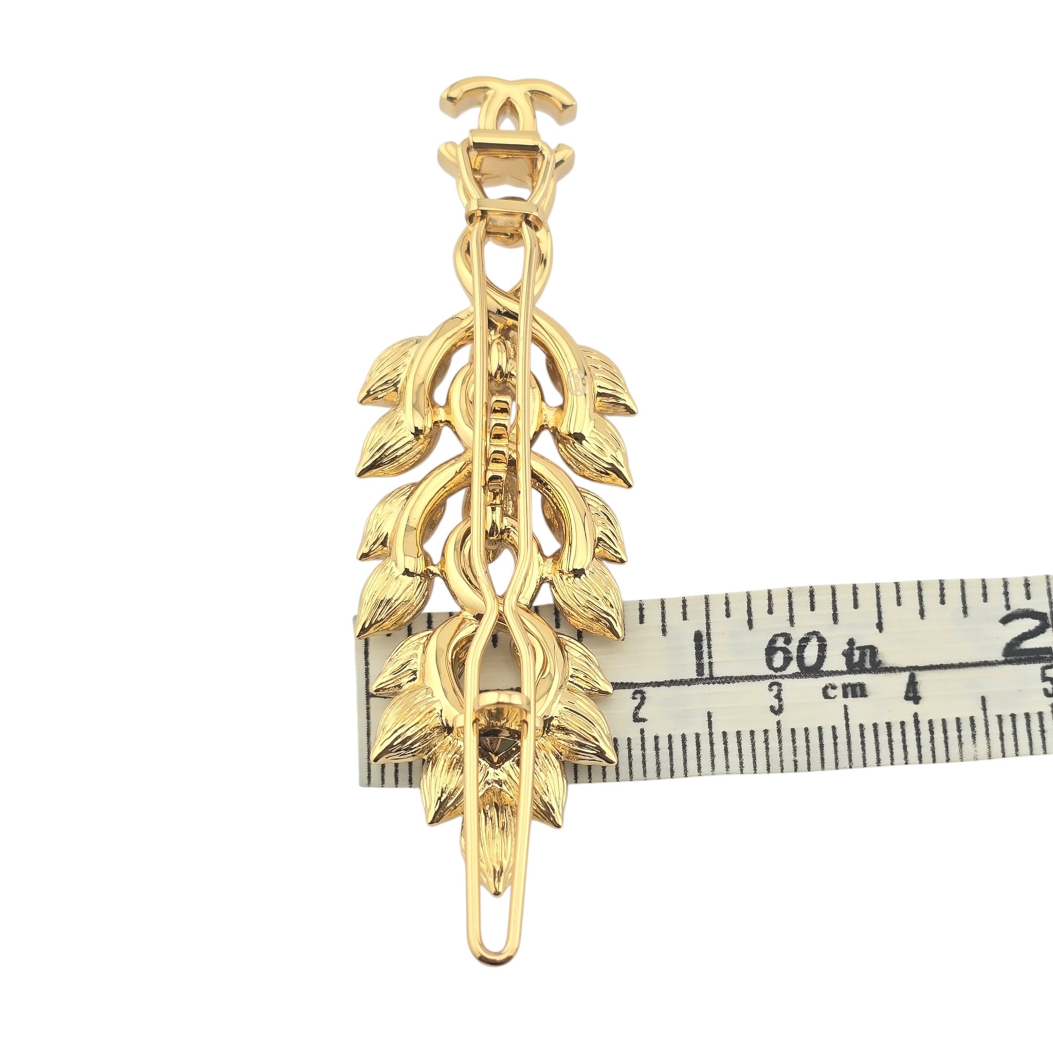 Chanel CC Gold Crystal Leaf Hair Pin 2022