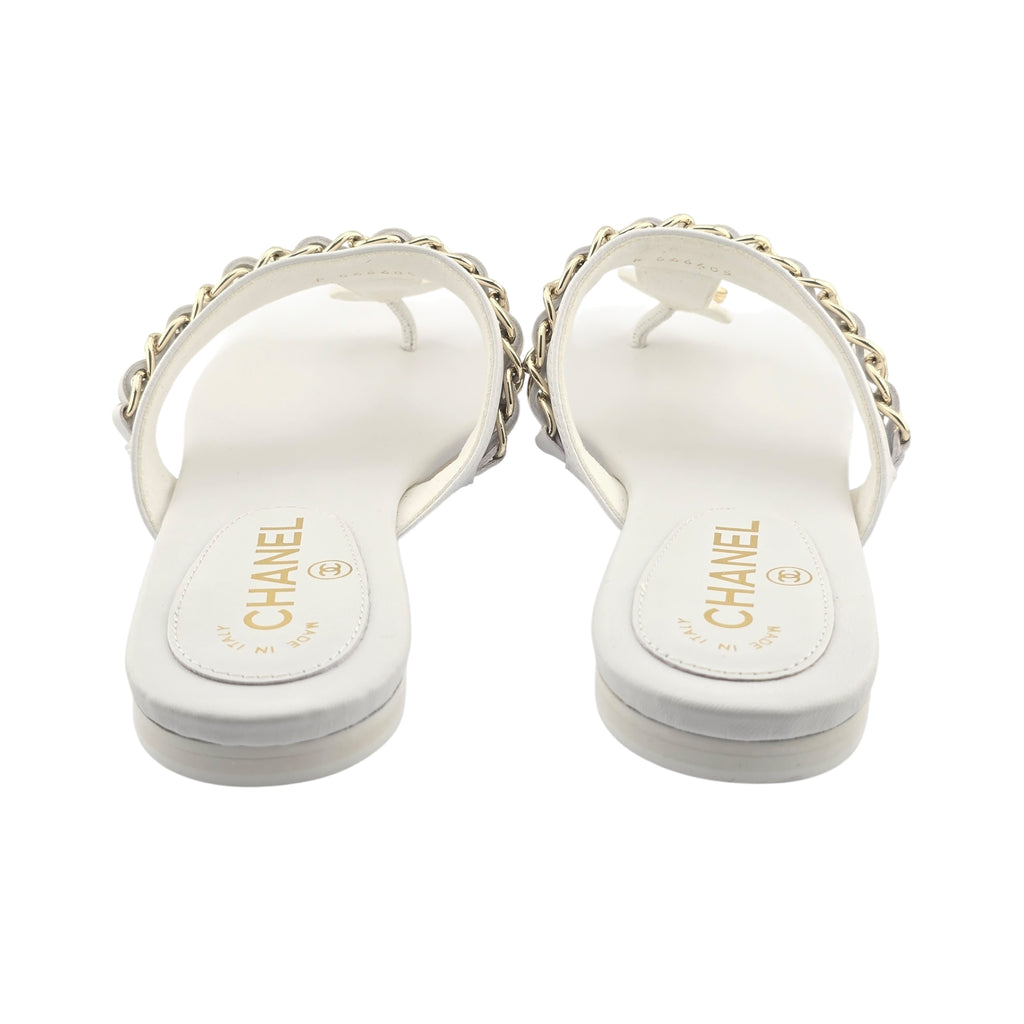 Chanel CC White Turnlock Sandals - 39