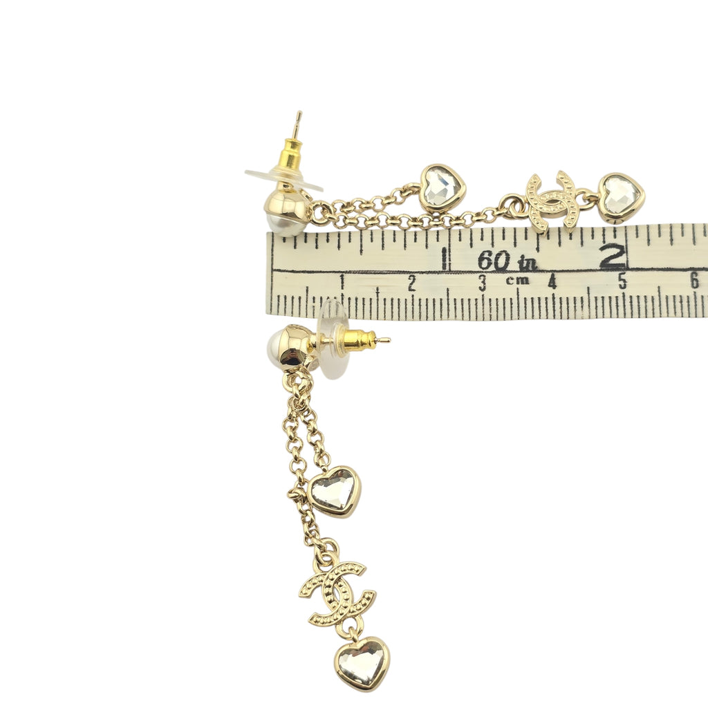 Chanel CC Gold Dangle Heart Crystal Earrings 2025