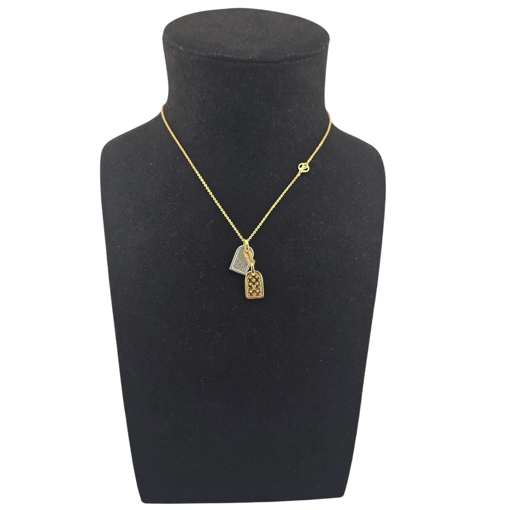 Louis Vuitton LV Nanogram Name Tag Necklace Gold