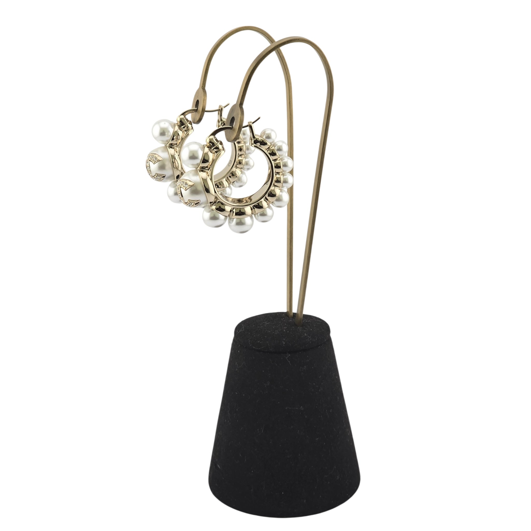 Chanel CC Gold Faux Pearl Hoop Earrings