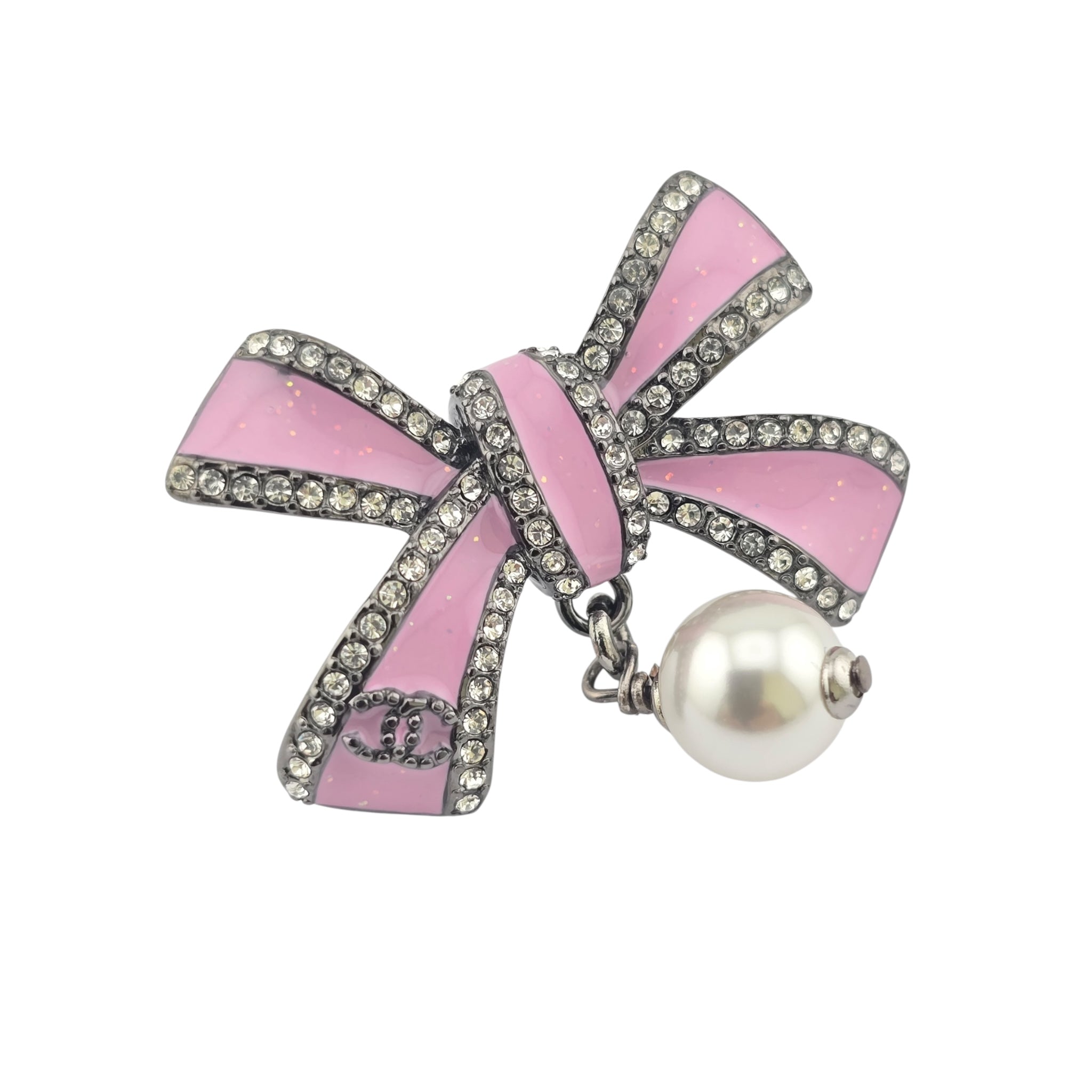 Chanel CC Silver Crystal Enamel Bow Earrings 2025