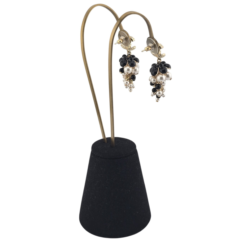Chanel CC Faux Pearl White Black Gold Earrings CHANEL