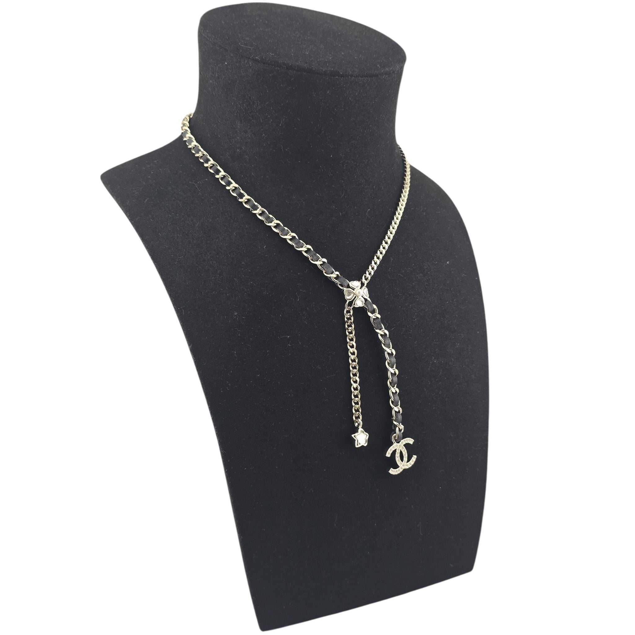 Chanel CC Black Leather Gold Necklace 2025 CHANEL