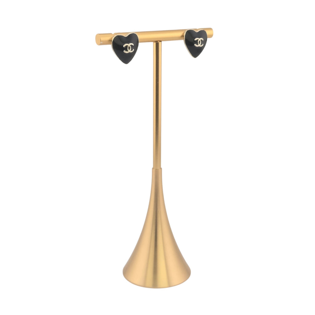 Chanel CC Black Gold Heart Earrings 2025 CHANEL