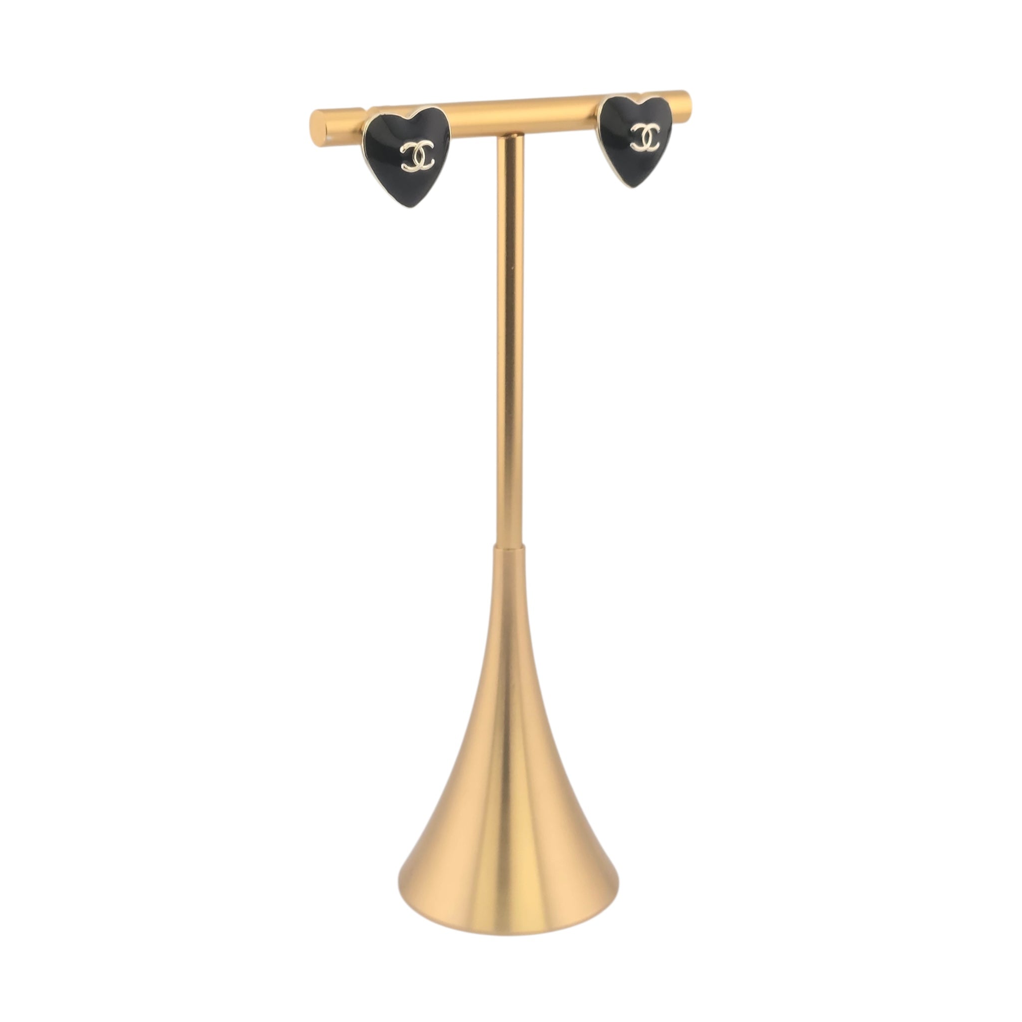 Chanel CC Black Gold Heart Earrings 2025 CHANEL