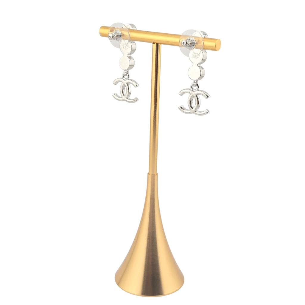 Chanel CC Silver Crystal Pearl Earrings 2025 CHANEL