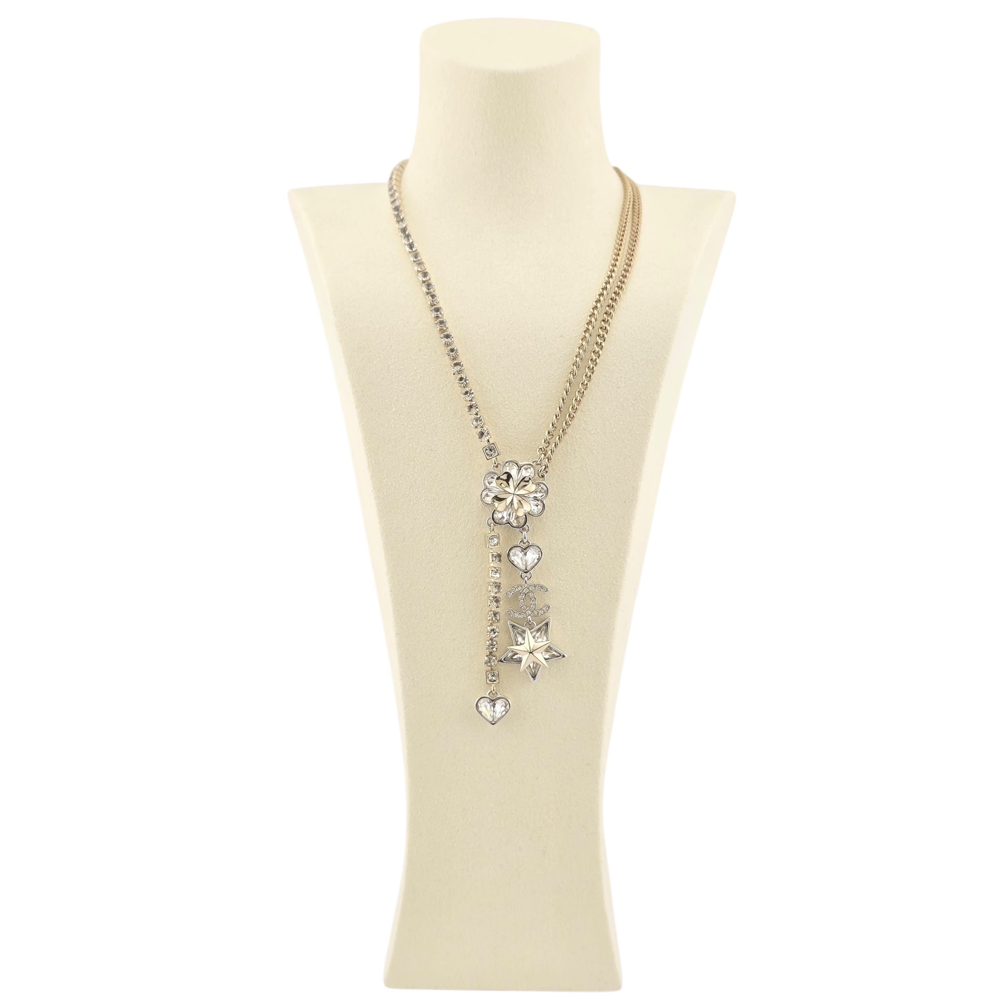 Chanel Crystal Star Heart CC Pendant Necklace Gold 2023 CHANEL