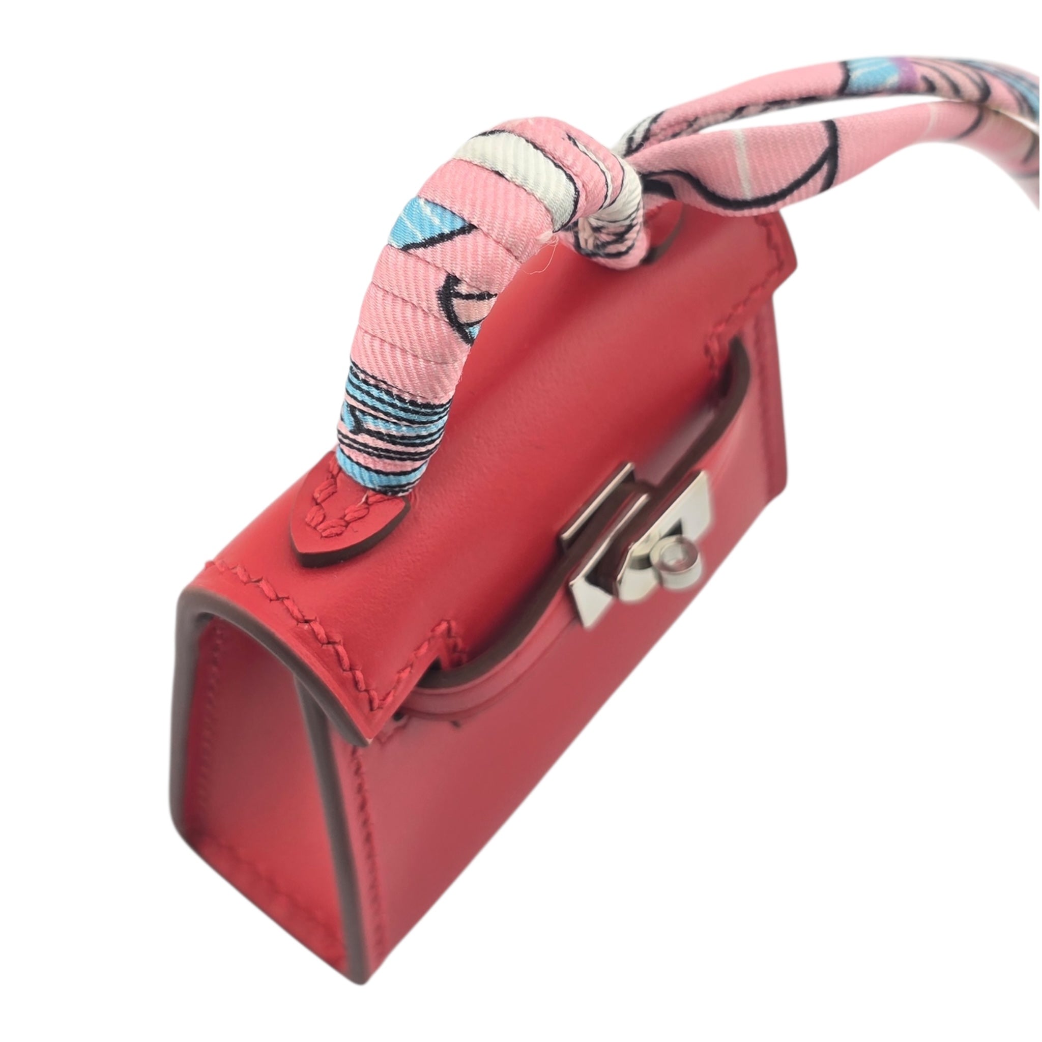 Hermes Tadelakt Mini Kelly Twilly Bag Charm Rouge HERMES