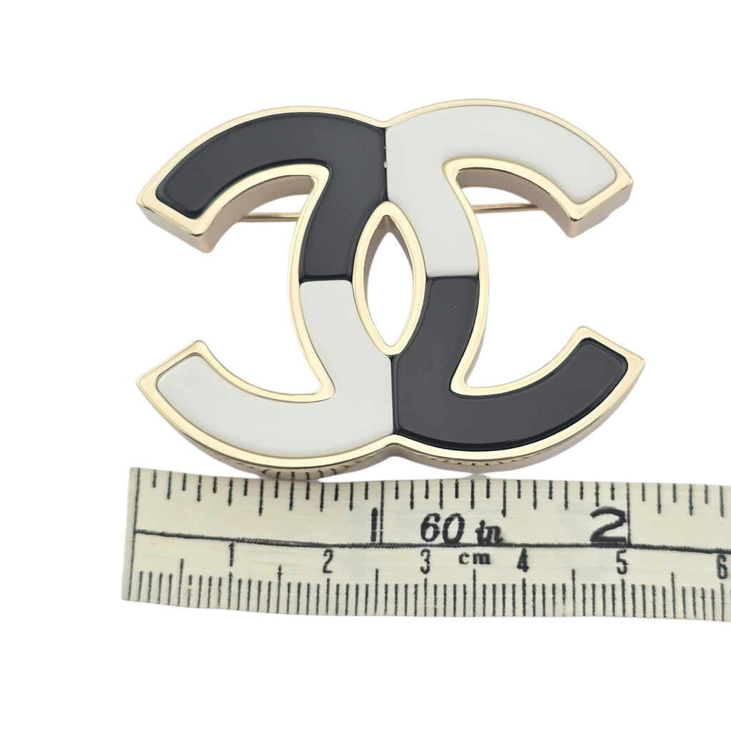 Chanel CC White Black Resin Gold Brooch 2023 CHANEL