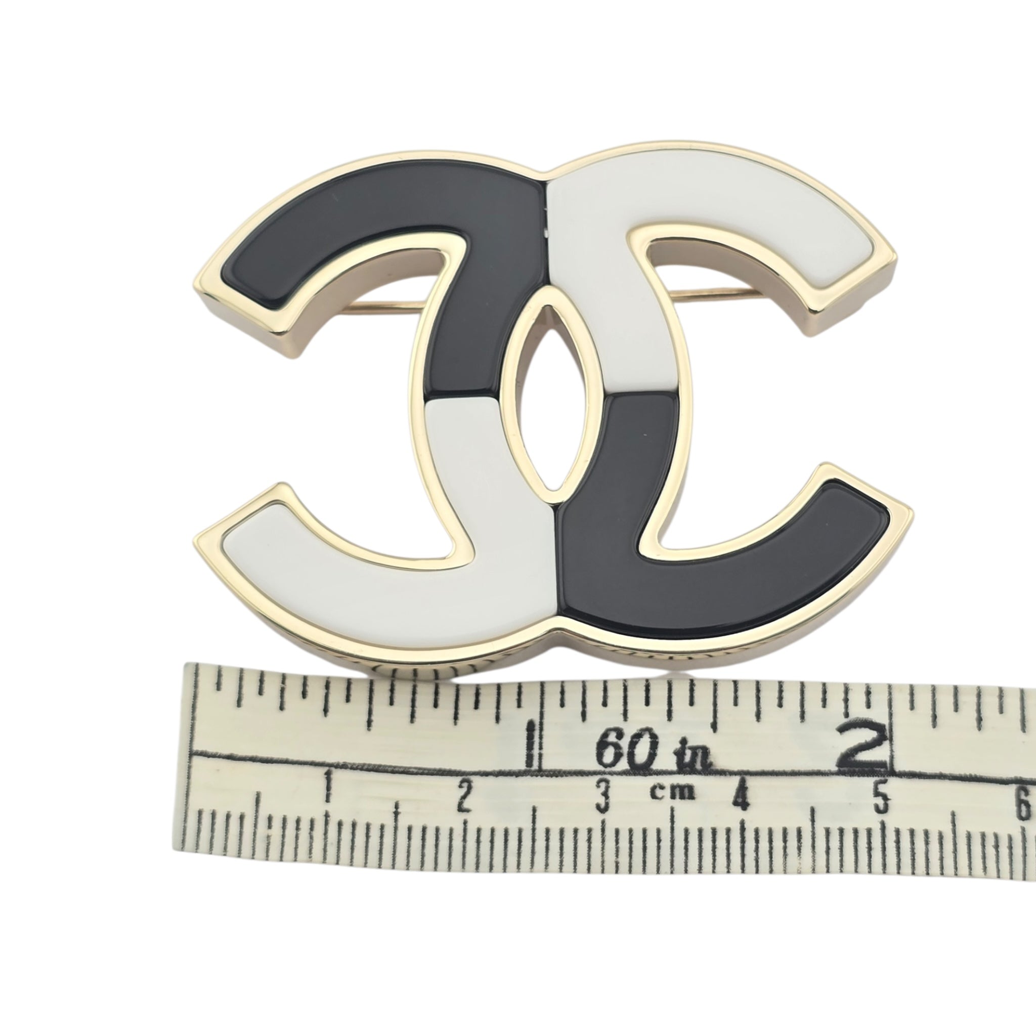 Chanel CC White Black Resin Gold Brooch 2023 CHANEL