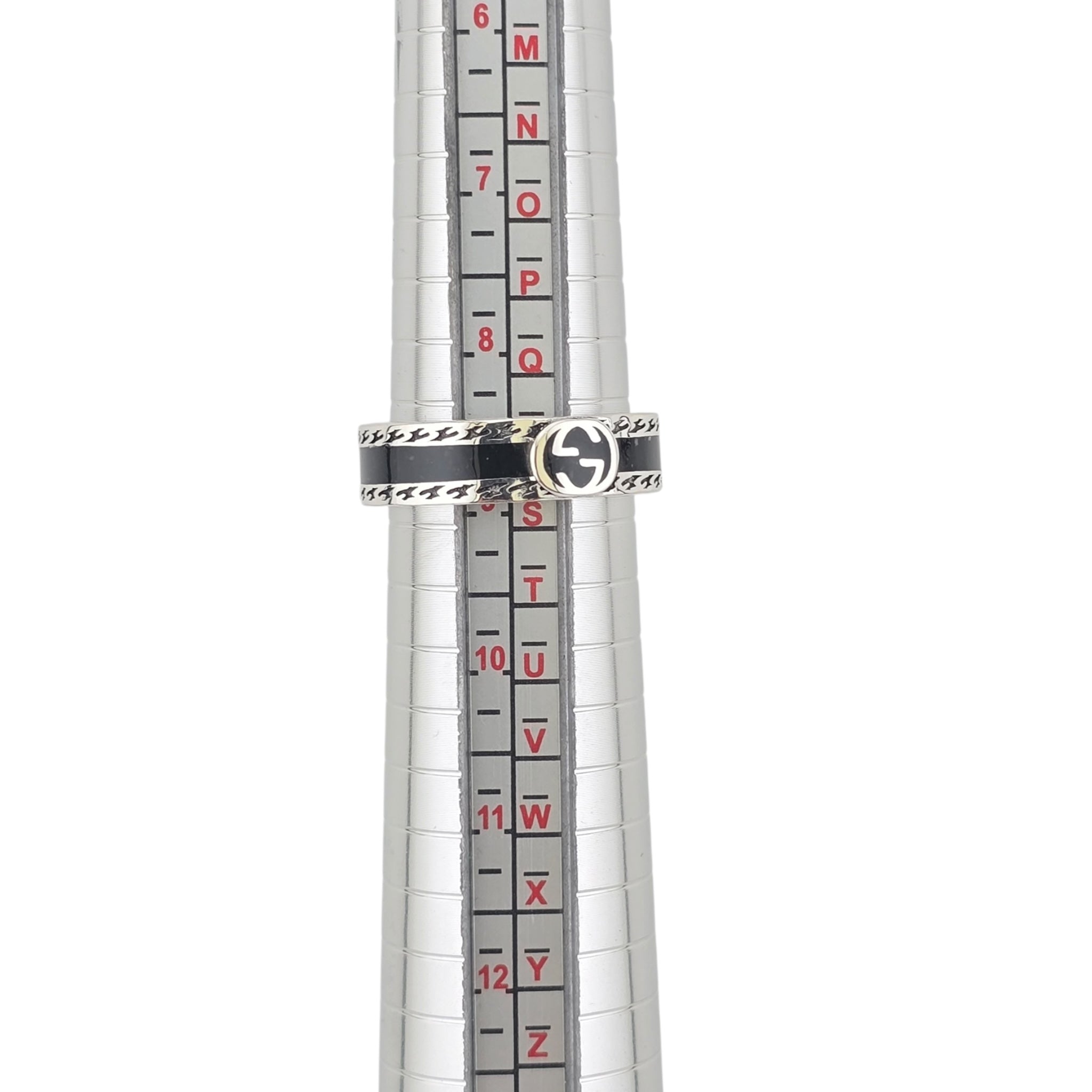 GUCCI Interlocking G Sterling Silver Black Enamel Ring GUCCI