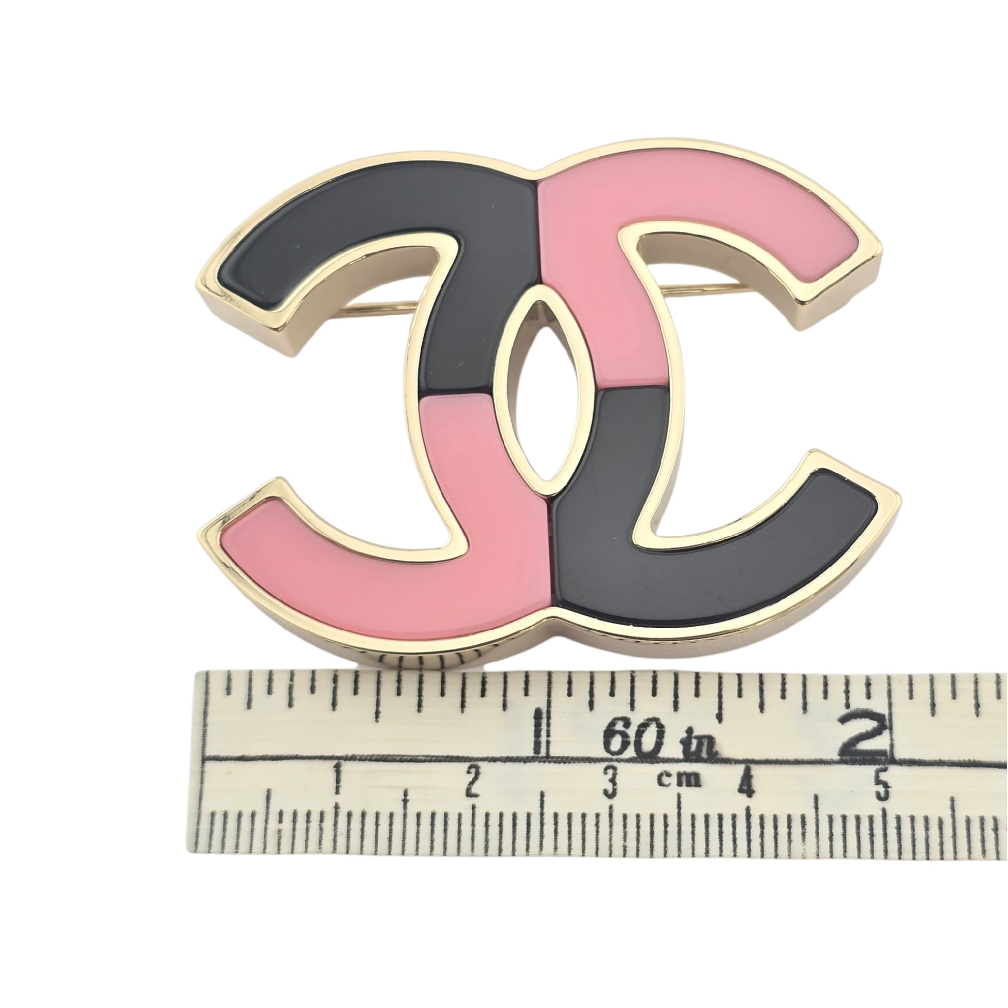 Chanel CC Pink Black Resin Gold Brooch 2023 CHANEL