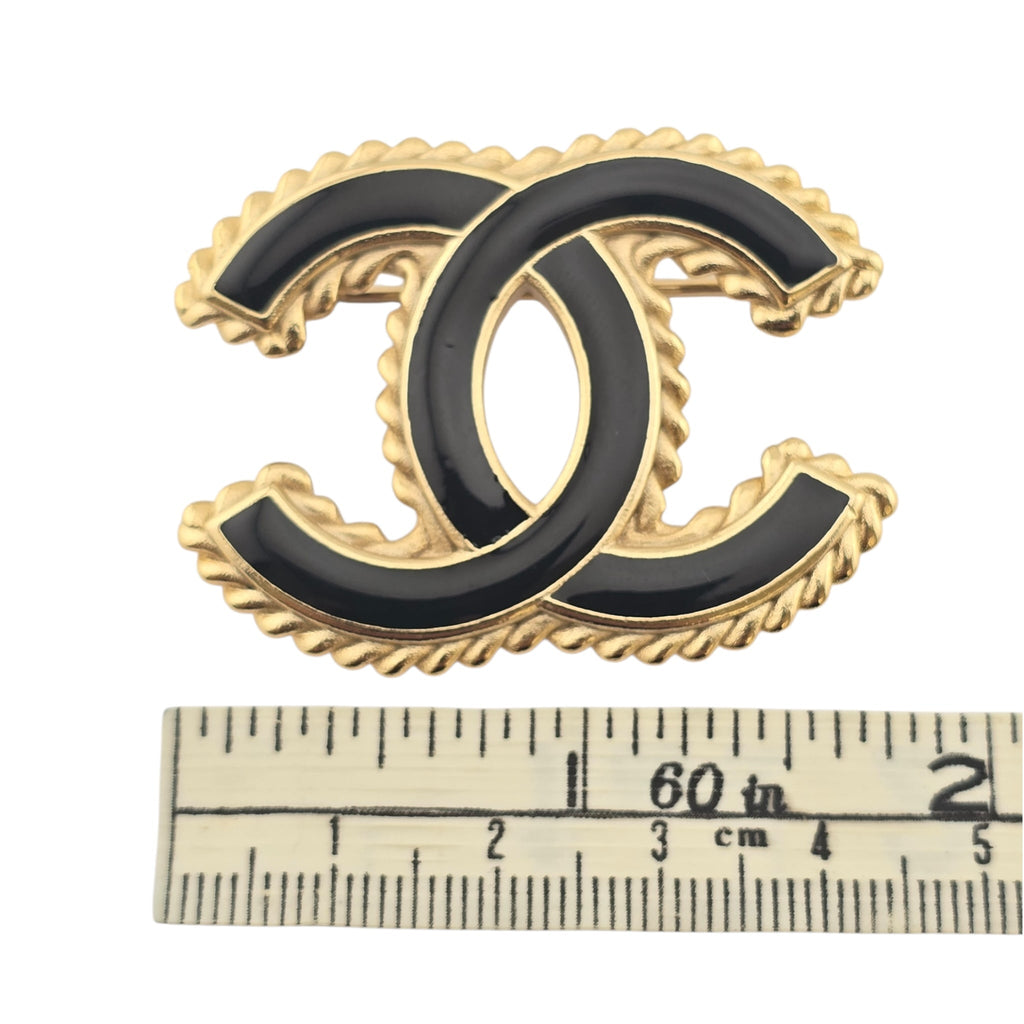 Chanel CC Black Enamel Gold Brooch 2024 CHANEL