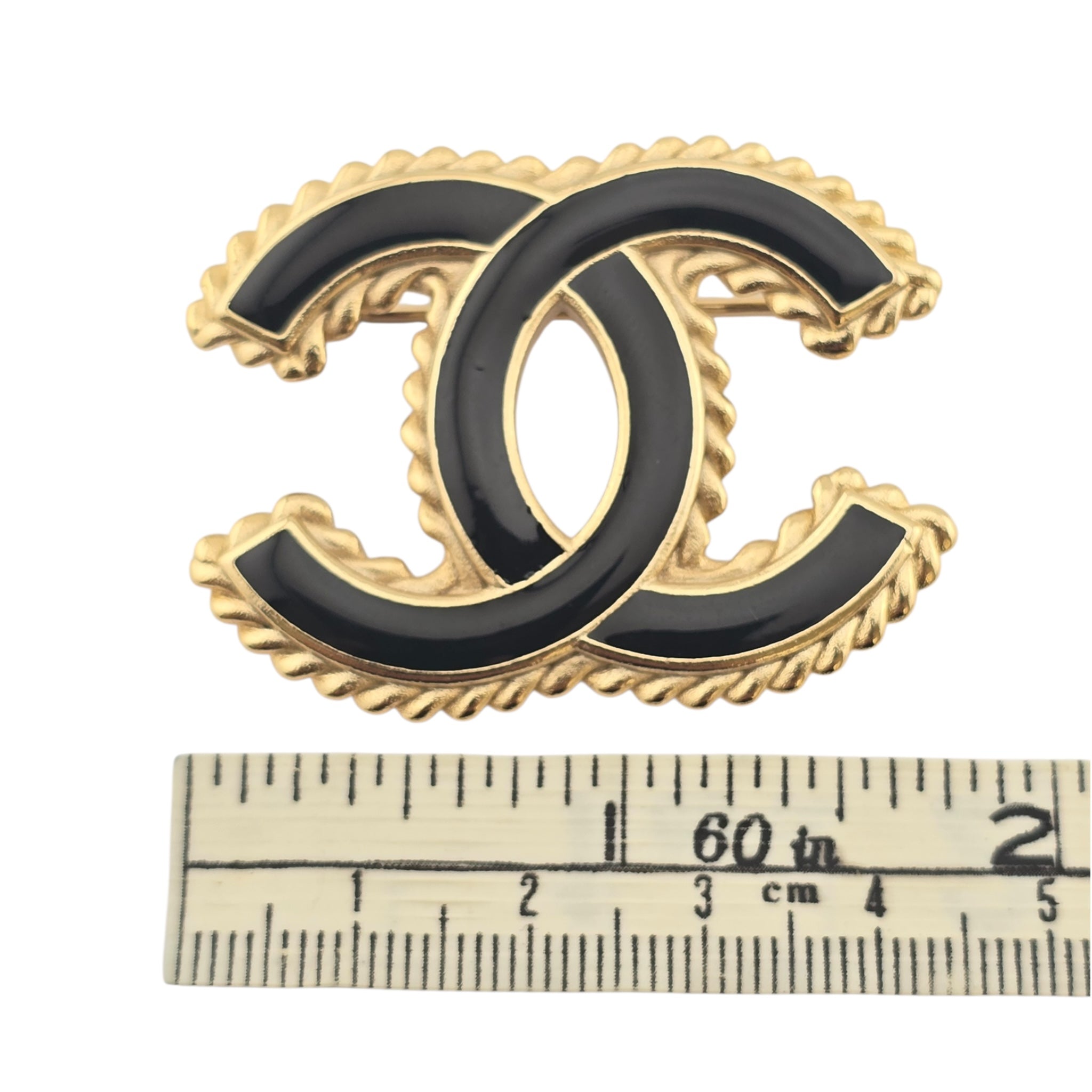 Chanel CC Black Enamel Gold Brooch 2024 CHANEL
