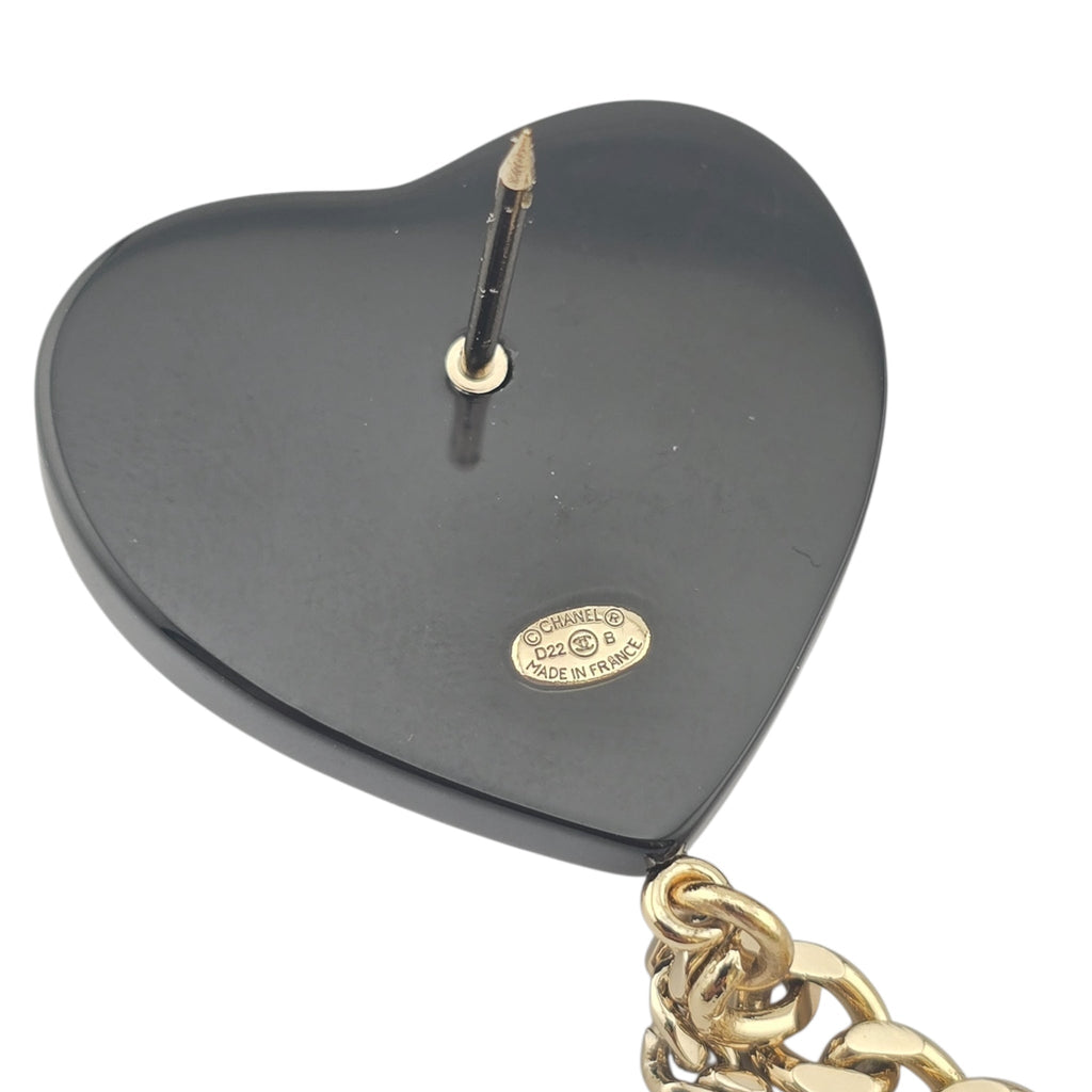 Chanel CC Black Resin Heart Chain Brooch CHANEL