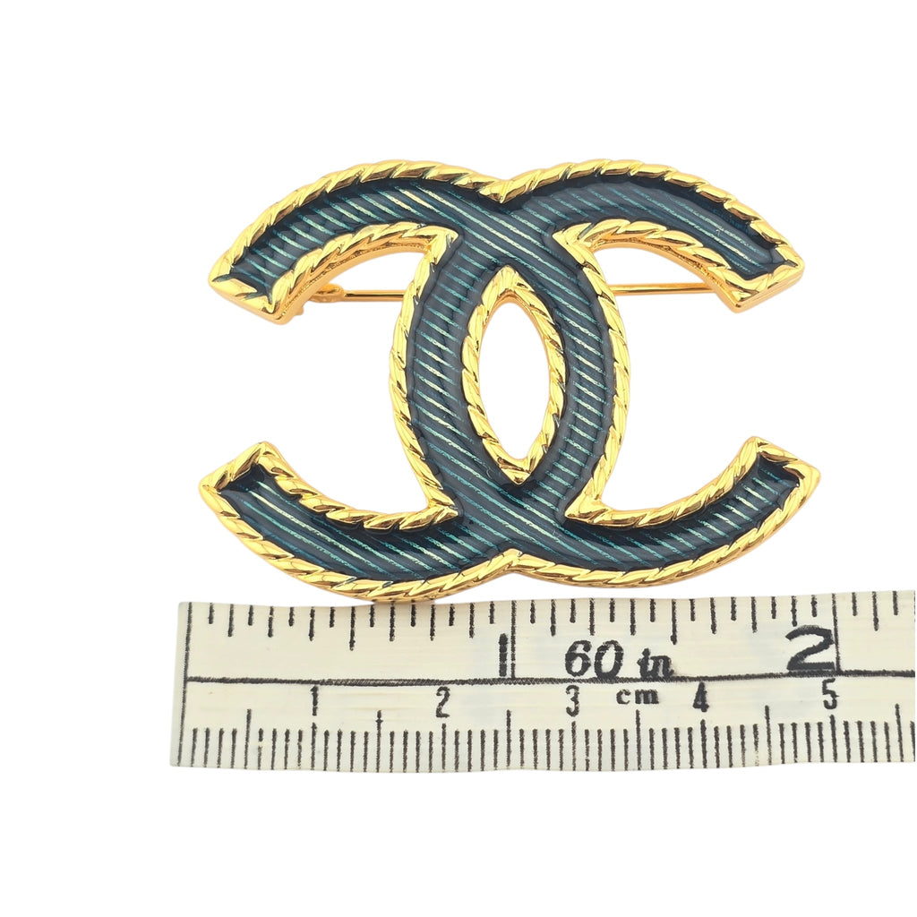 Chanel CC Gold Metal Denim Enamel Brooch CHANEL