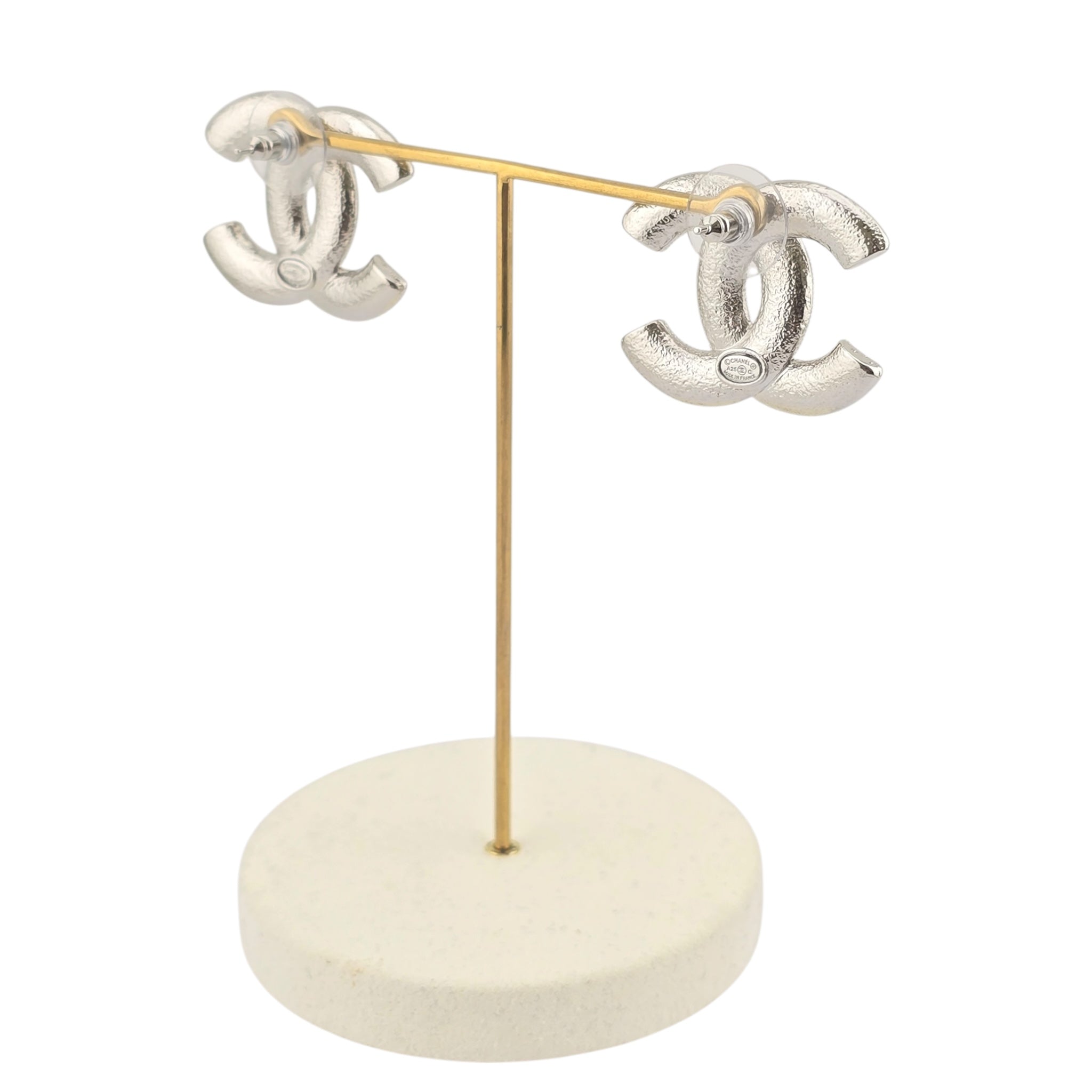 Chanel CC Silver Crystals Enamel Earrings 2025 CHANEL