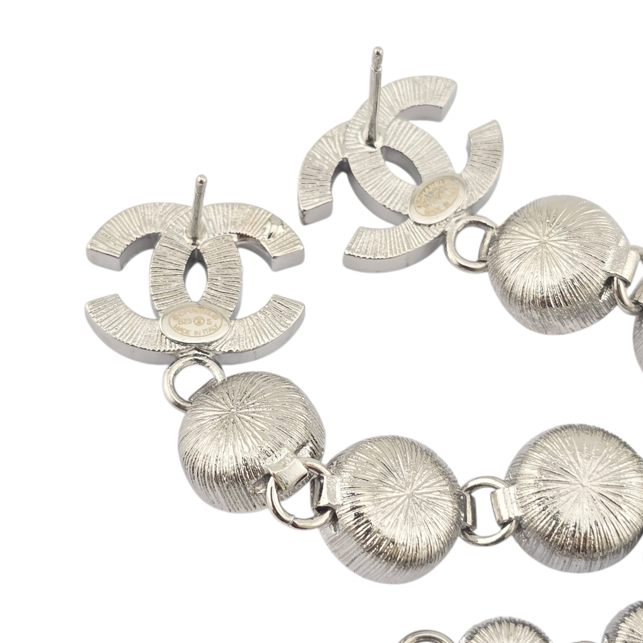 Chanel CC Crystal Long Drop Silver Earrings 23SS CHANEL