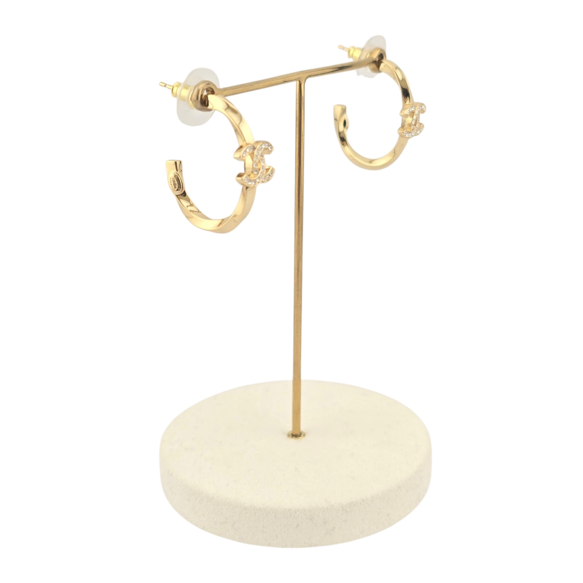 Chanel CC Gold Hoop Crystal Earrings 2025 CHANEL