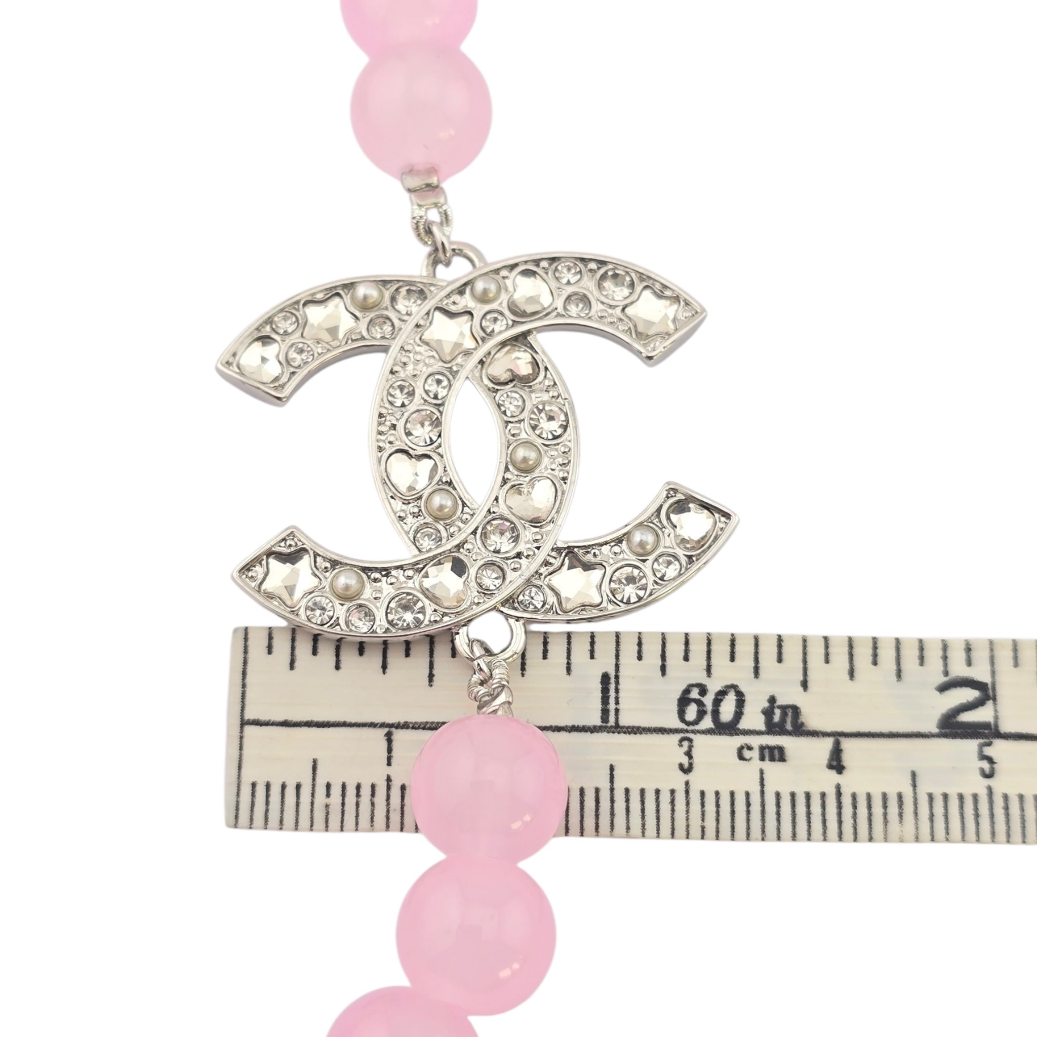 Chanel CC Pink Bead Crystal Long Necklace 2025 CHANEL