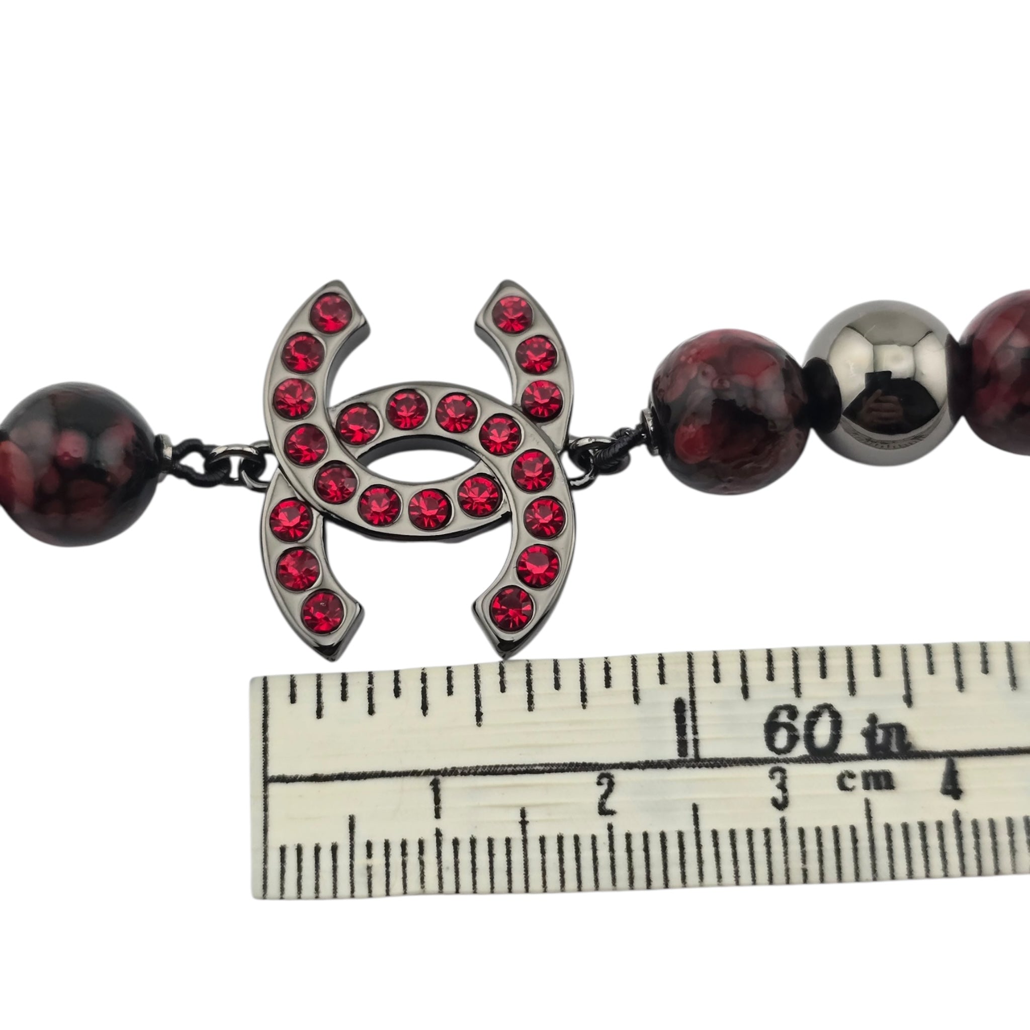 Chanel CC Pendant Red Bead RutheniumNecklace 2025