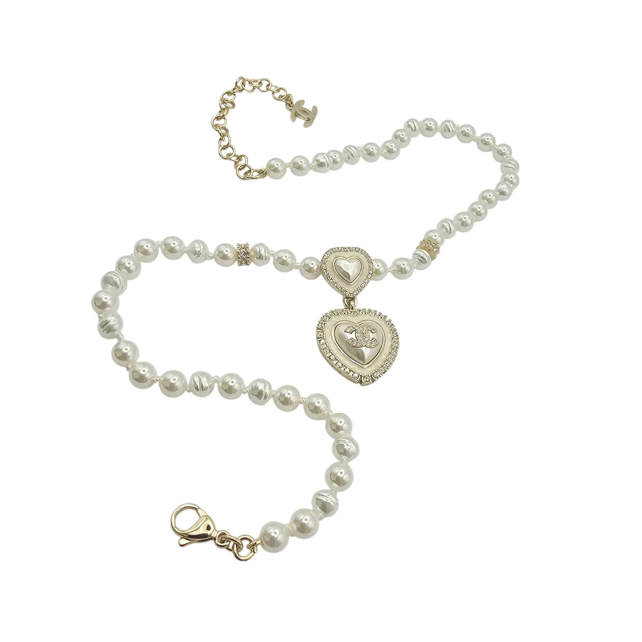 Chanel CC Heart Faux Pearl Choker Necklace 2024 CHANEL