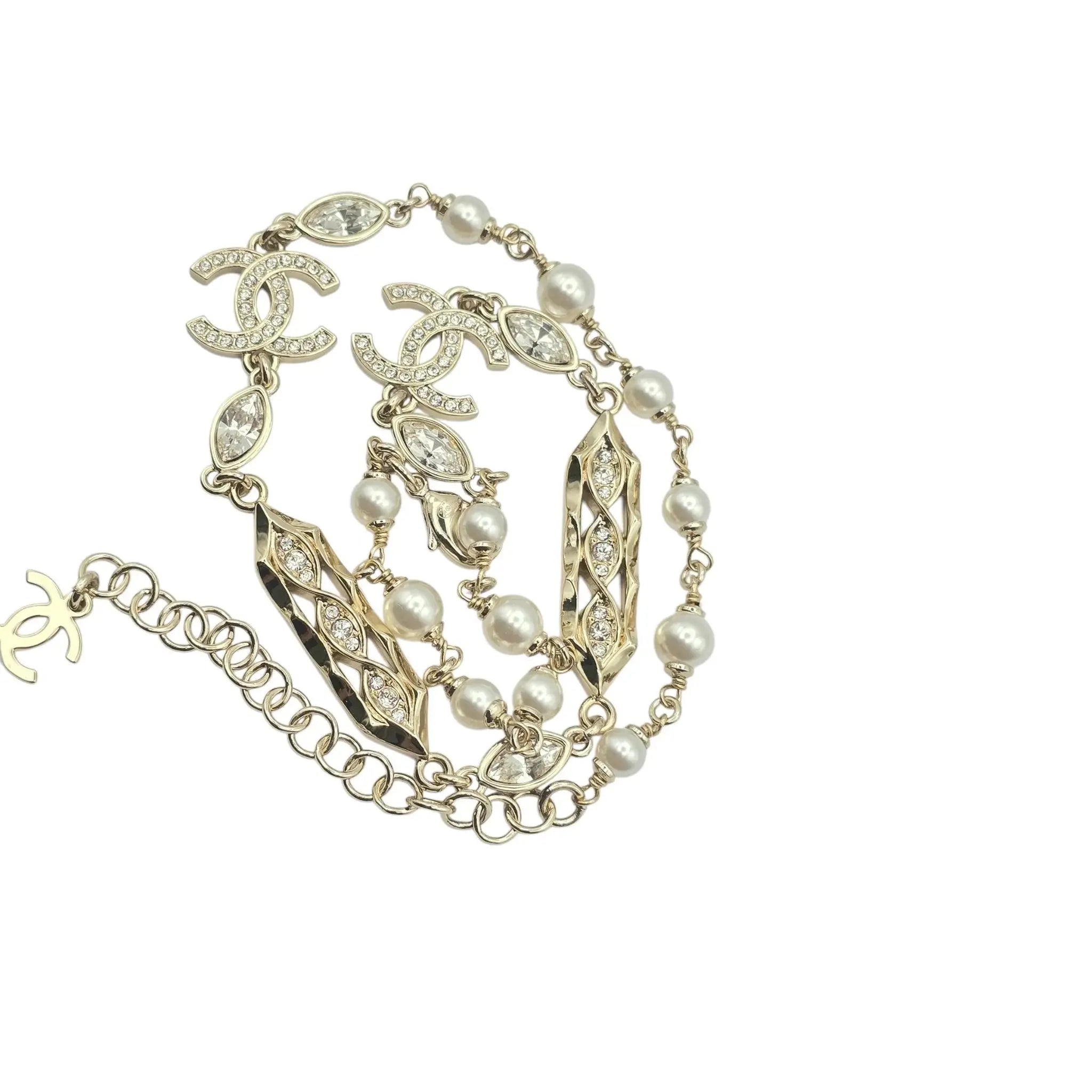Chanel CC Gold Crystal/Pearl Necklace 2024 CHANEL
