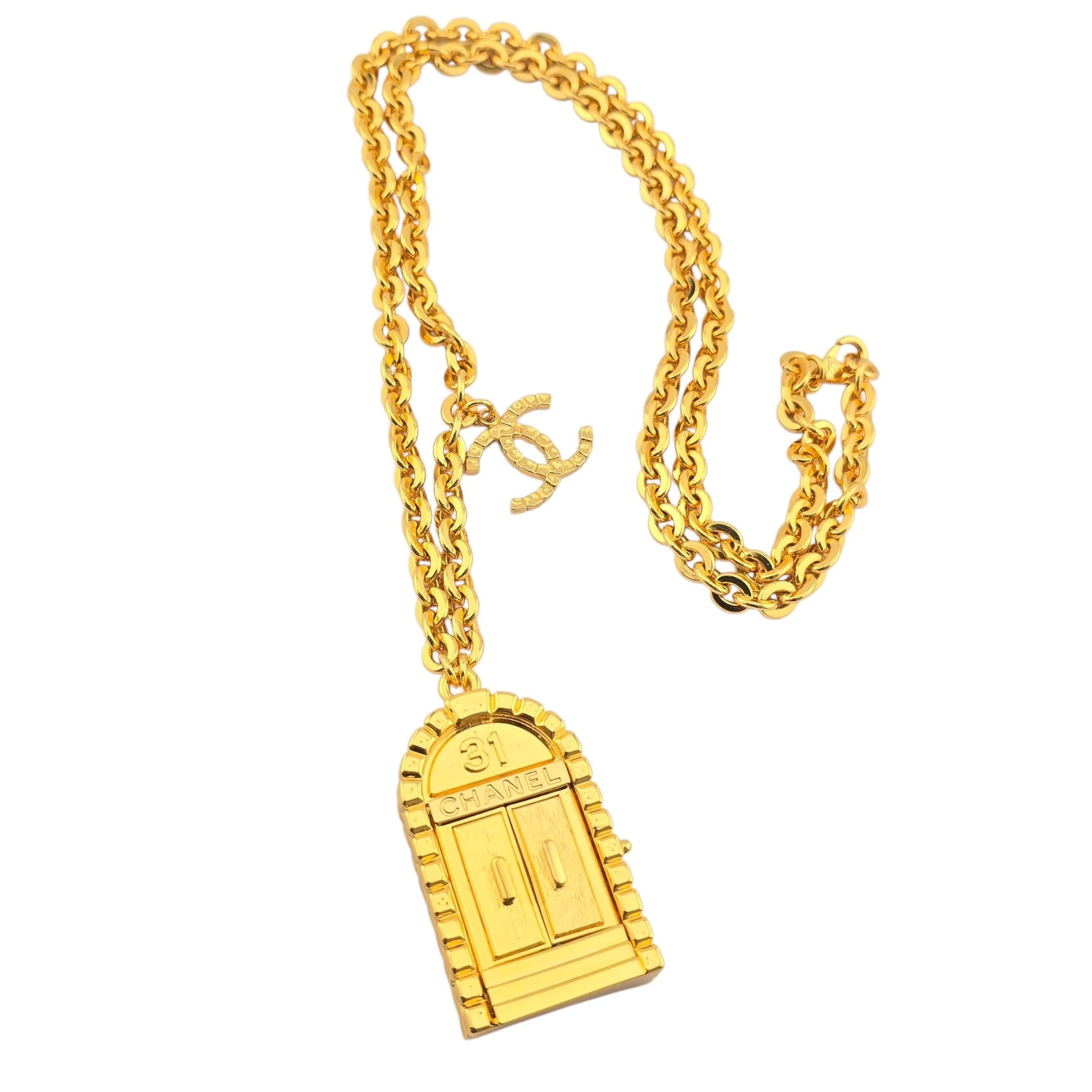 Chanel CC Metal 31 Rue Cambon Door Long Necklace Gold B22 CHANEL
