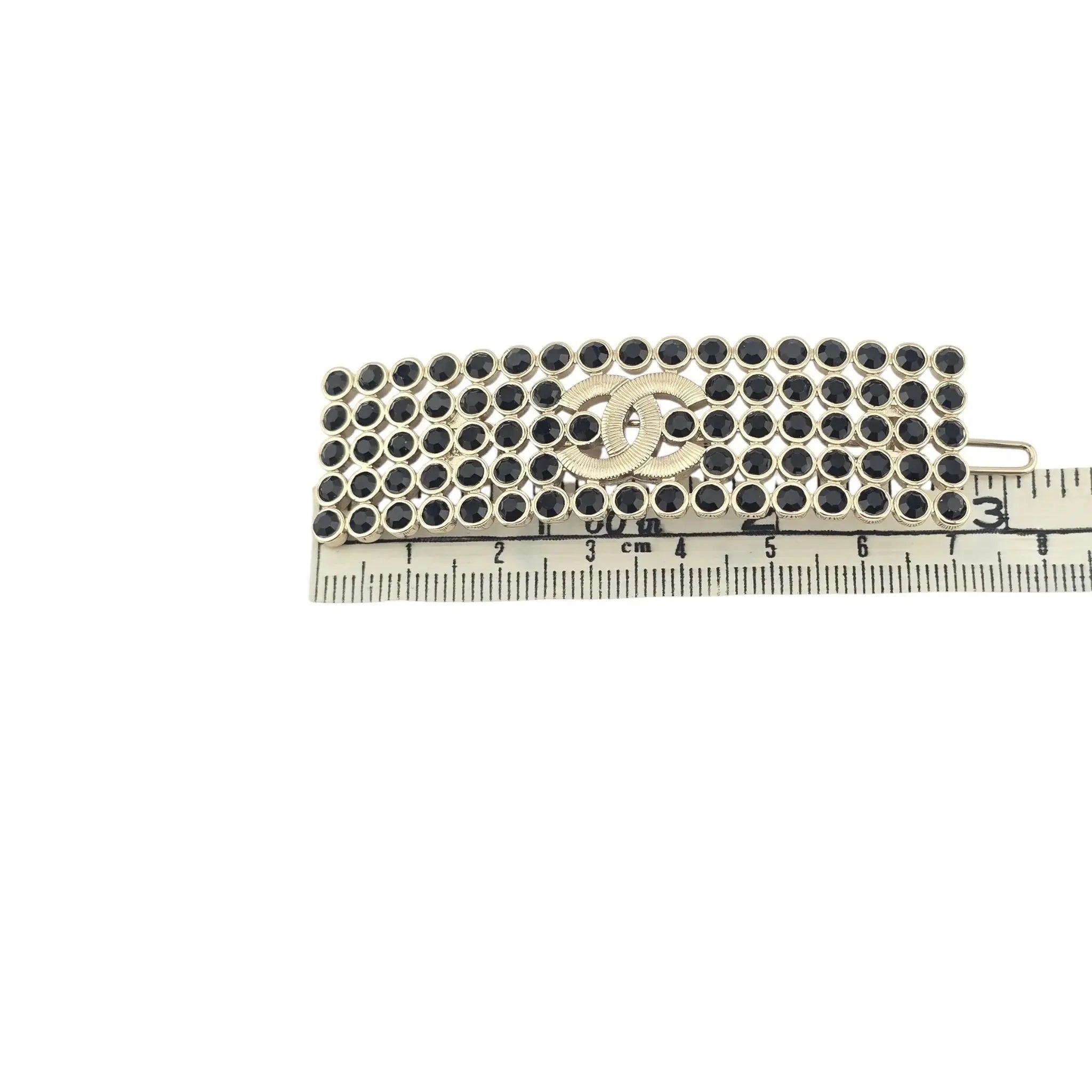 Chanel CC Black Strass Crystal Hair Barrette Clip B23 CHANEL