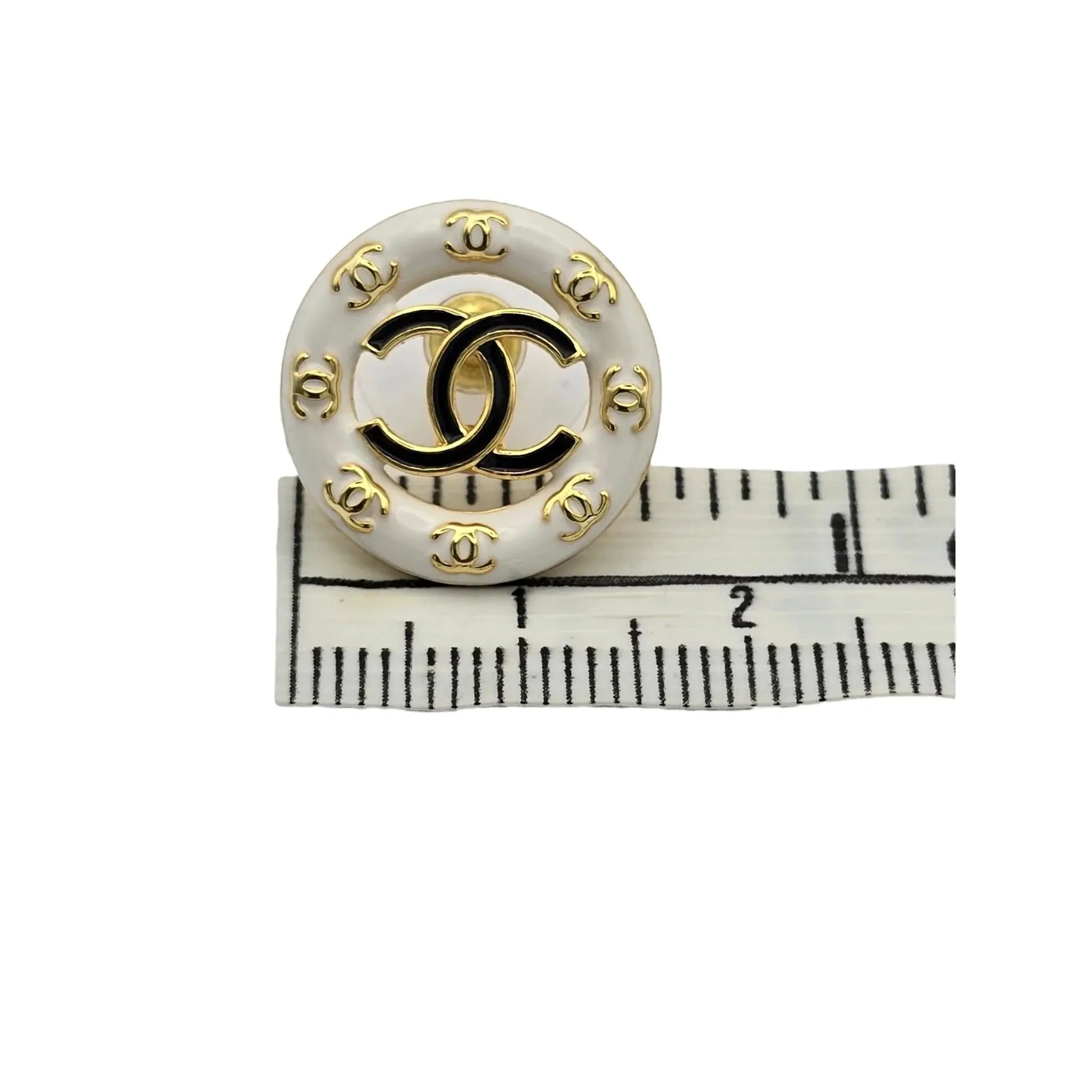Chanel CC Round Stud Earrings White/Black Enamel 2024 CHANEL