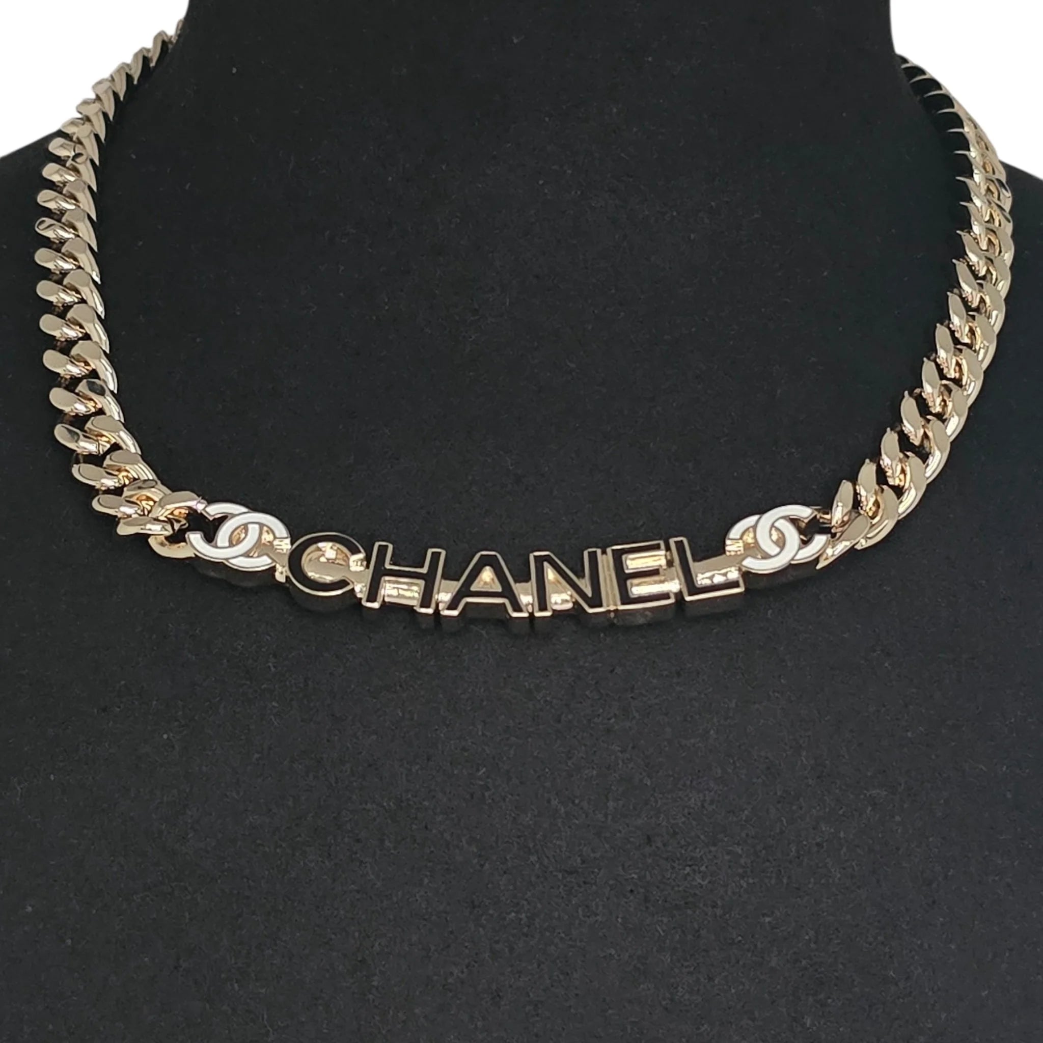 Chanel CC Logo Gold Metal Enamel Choker Necklace 2022 CHANEL