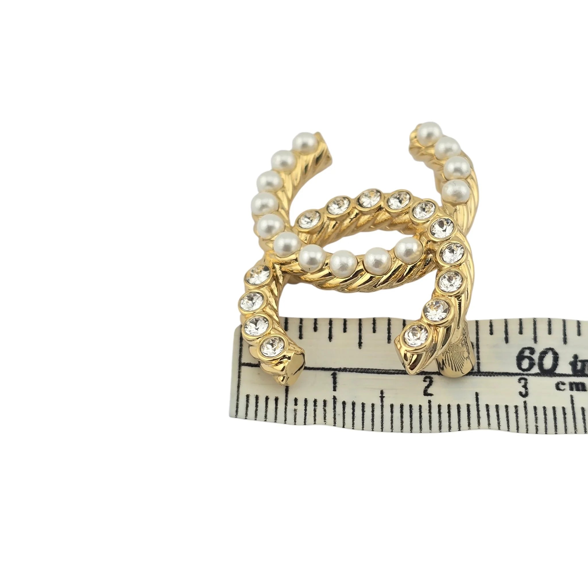 Chanel CC Gold Faux Pearls Crystals Brooch 2023 CHANEL