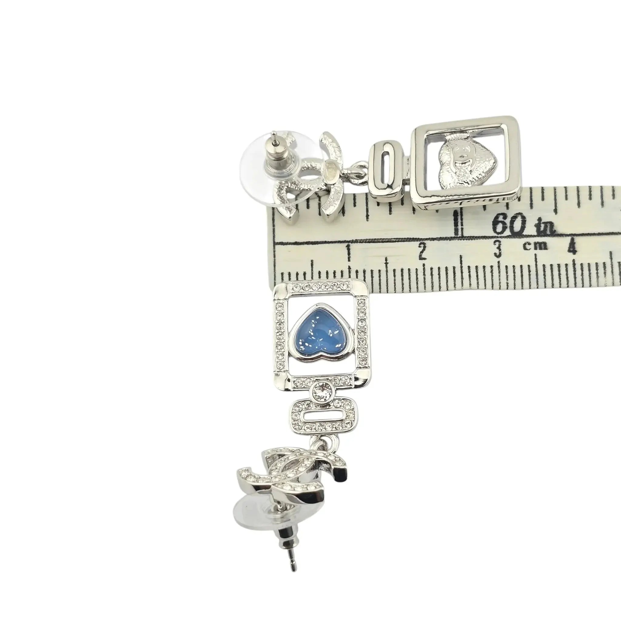 Chanel CC Silver Blue Heart Bottle Drop Earrings 2025 CHANEL
