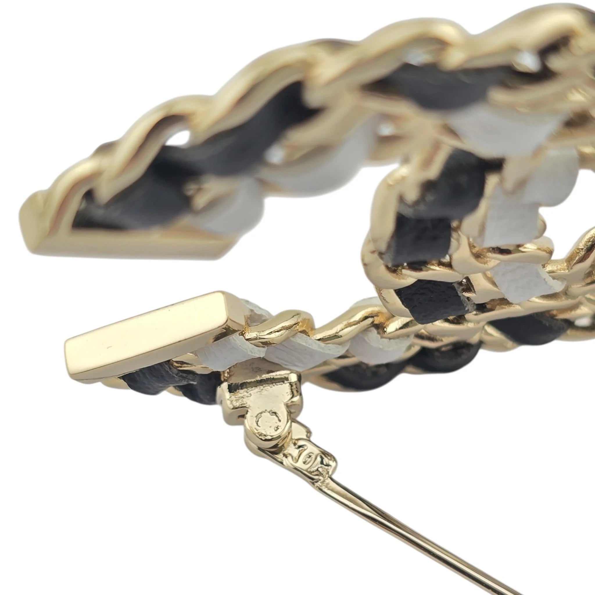 Chanel CC Lambskin Chain Brooch Black White Gold 2022 CHANEL