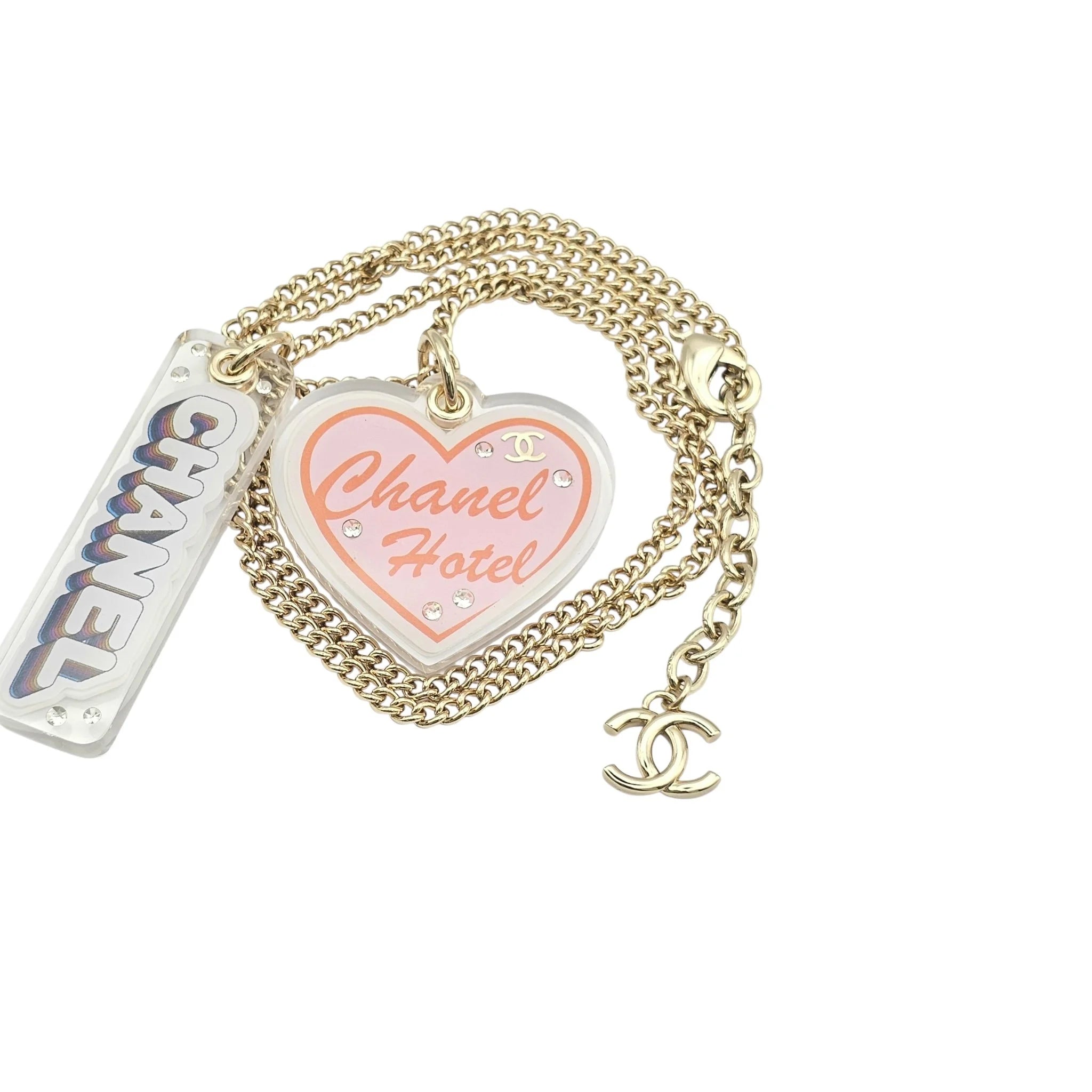 Chanel CC Resin Metal Strass Multi Color Heart Shape Necklace 2024 CHANEL