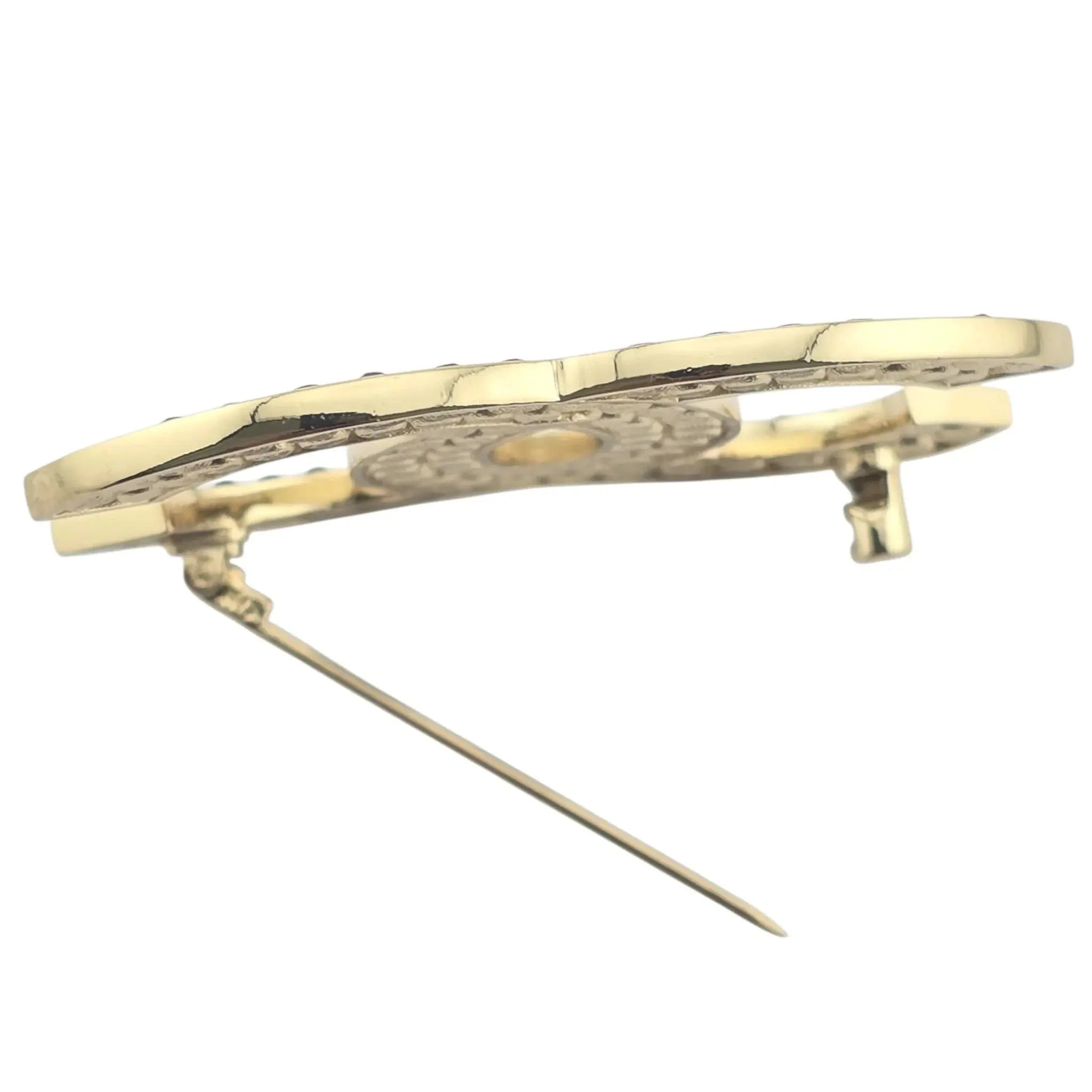 Chanel CC Metal Crystal Brooch Gold Black 2023 CHANEL