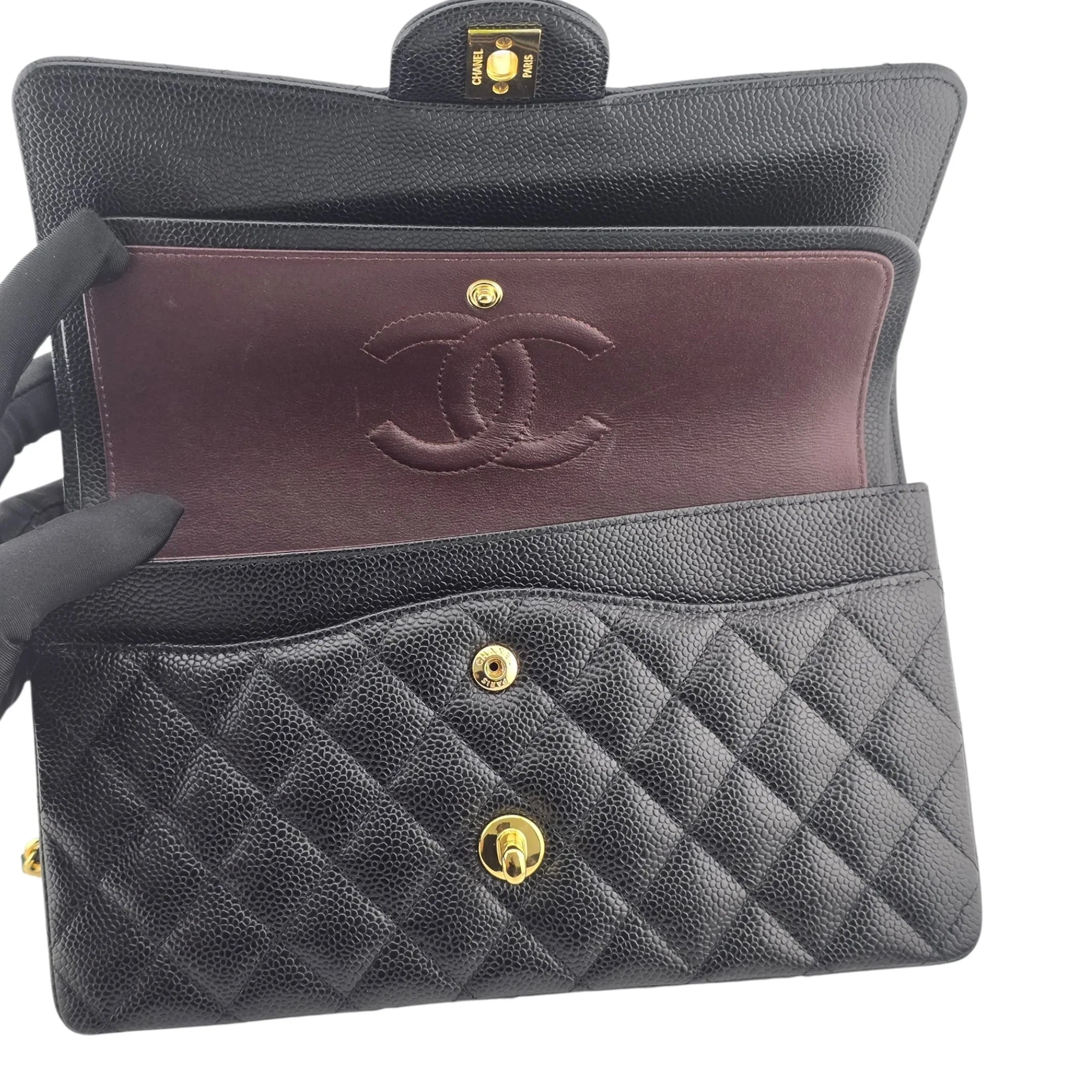 Chanel Medium Classic Flap Caviar Black Gold Hardware CHANEL