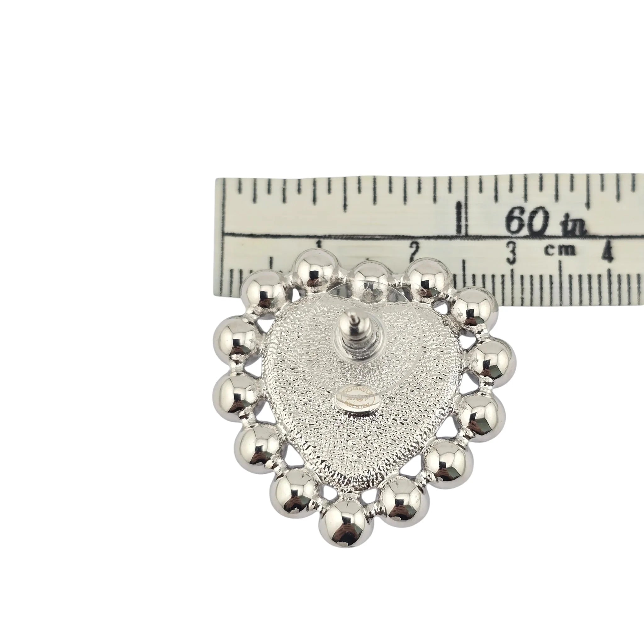 Chanel CC Silver Blue Heart Crystal Faux Pearl Earrings 2025 CHANEL