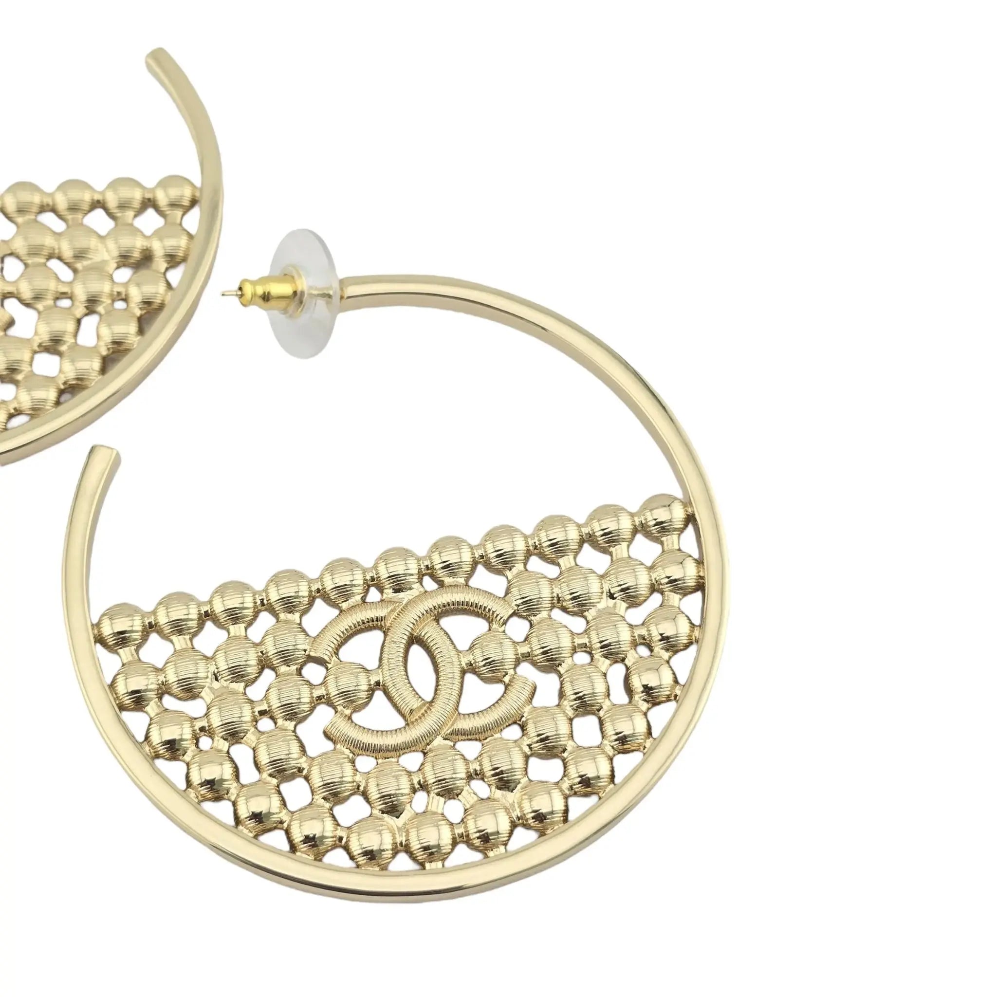 Chanel CC Crystal Gold Hoop Earrings SS23 CHANEL