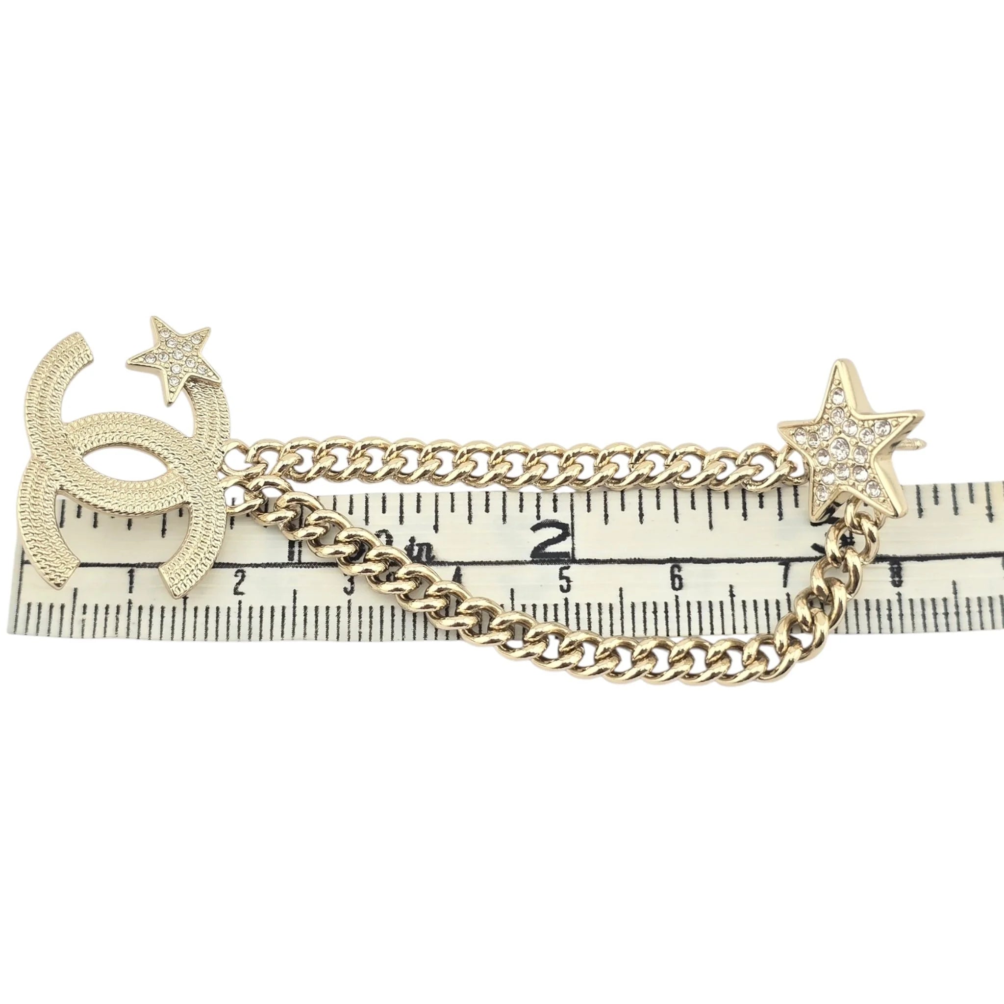 Chanel CC Crystal Chain Star Brooch Gold CHANEL