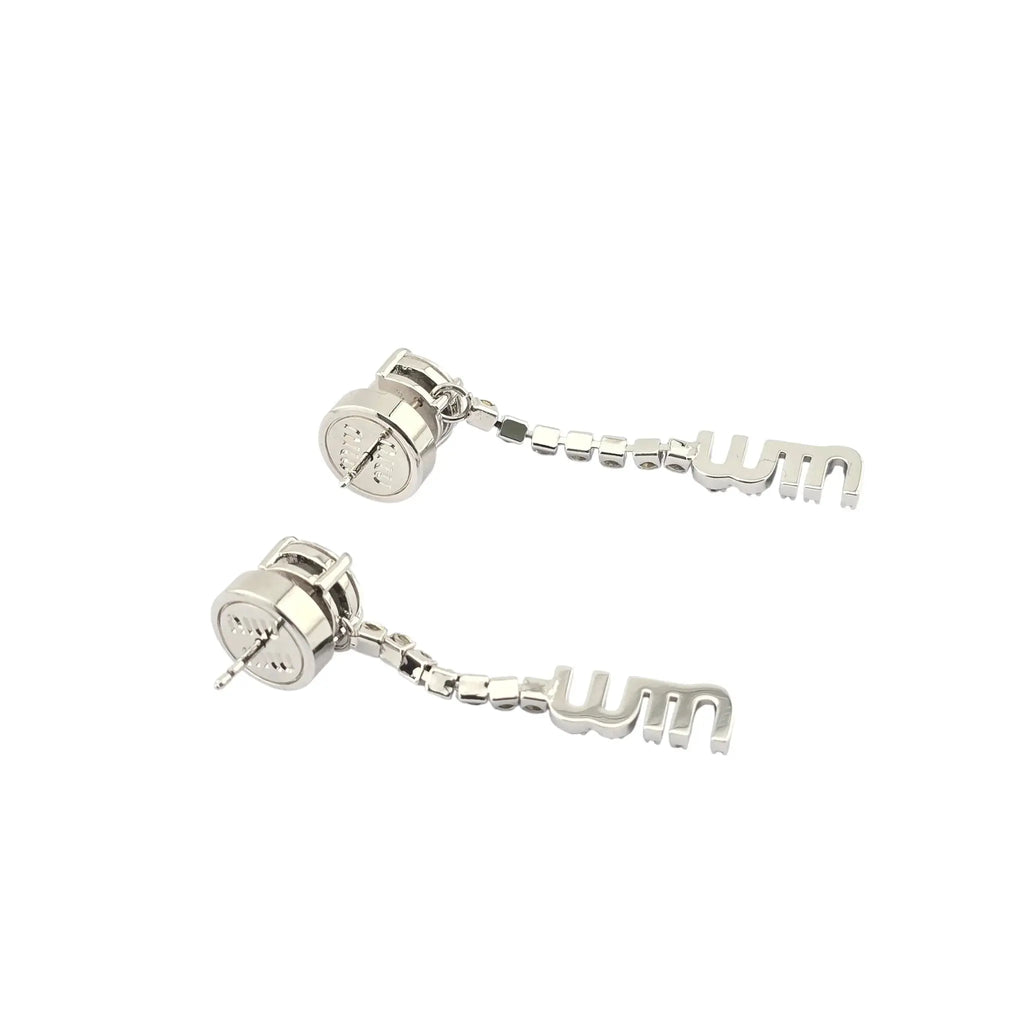 Miu Miu Logo Silver Crystal Earrings MIU MIU