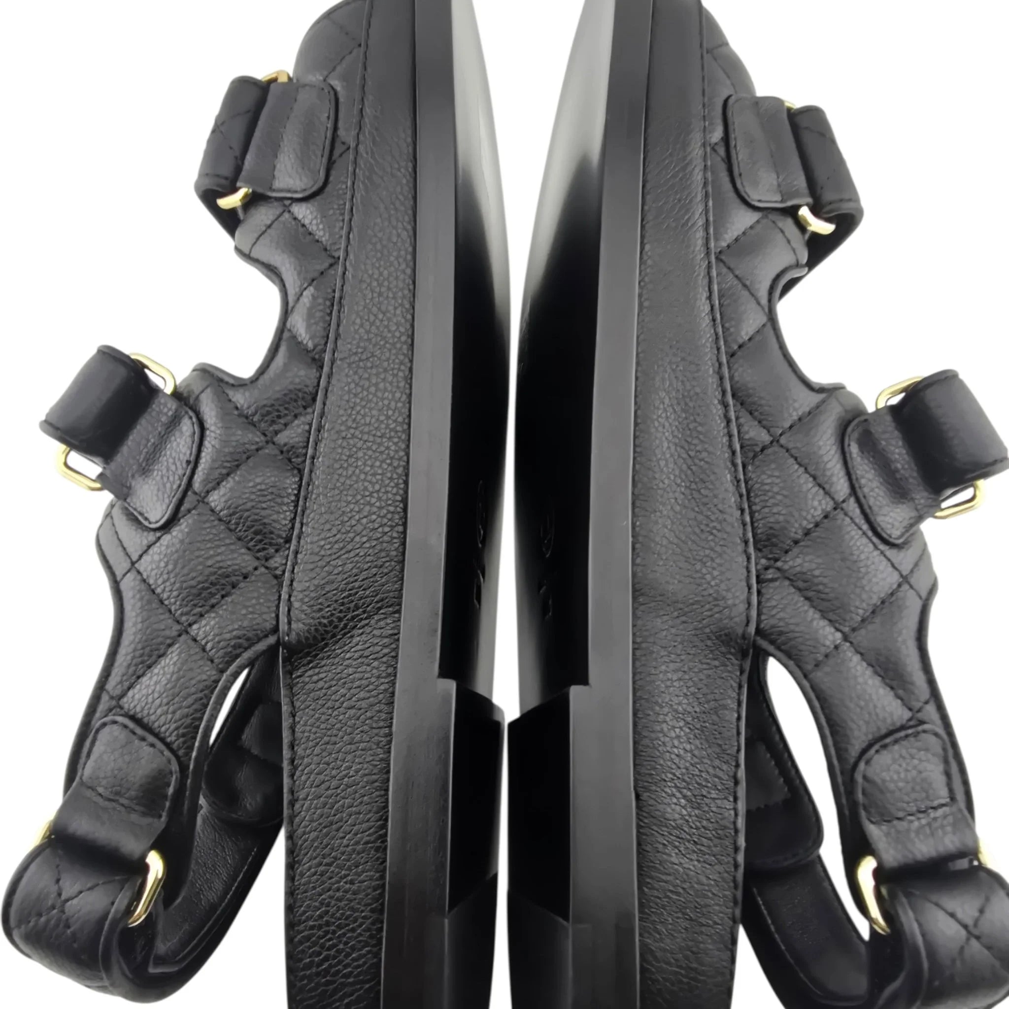 Chanel CC Quilted Caviar Leather Black Dad Sandals CHANEL