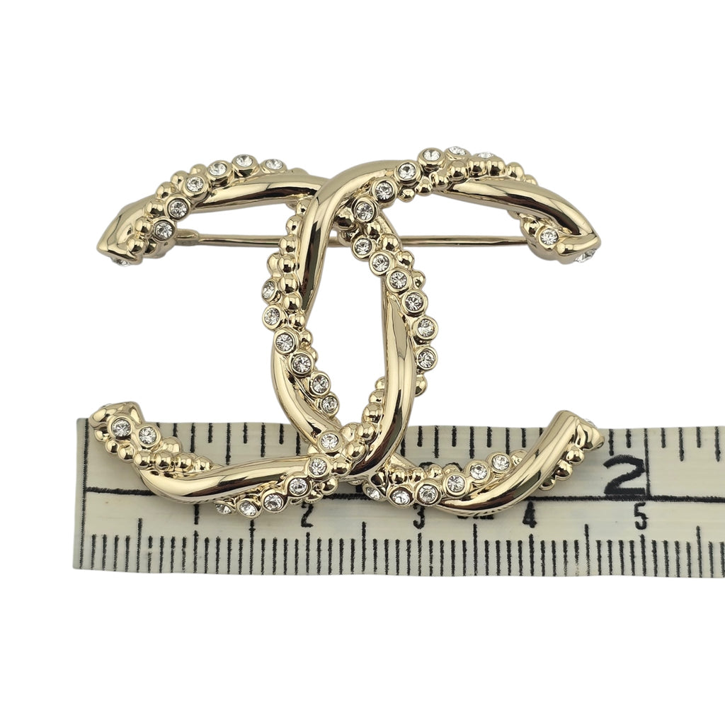 Chanel CC Twisted Gold Crystal Brooch 2023 CHANEL